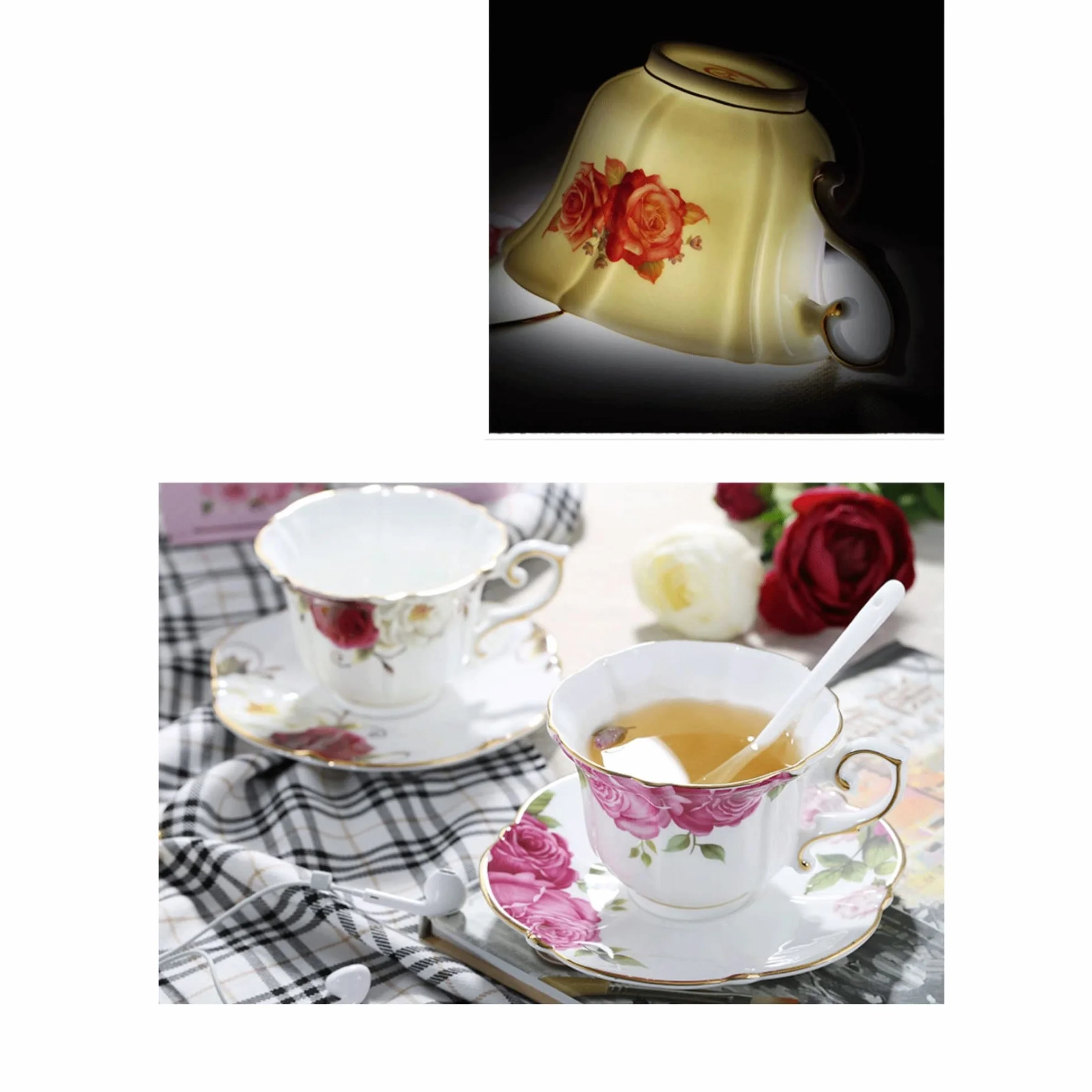 Filiżanka herbaty Popołudniowa herbata Czarna Kubek Ceramiczny zestaw filiżanek do kawy Wykwintny z porcelany kostnej(Pink)
