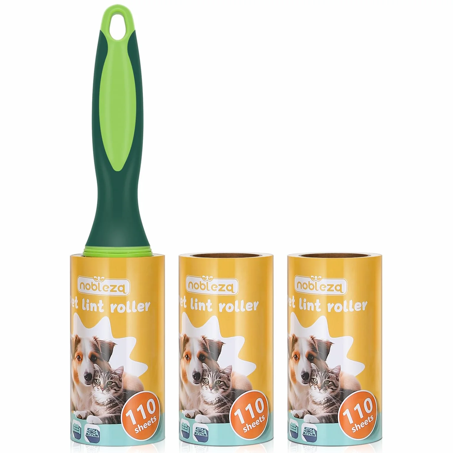 Nobleza Pet Hair Remover, Pet Lint Roller, 330 wymiennych ostrzy do usuwania kłaczków dla zwierząt domowych i 1 uchwyt, usuwanie kłaczków dla psów i kotów, zestaw 3, wyjątkowo lepki