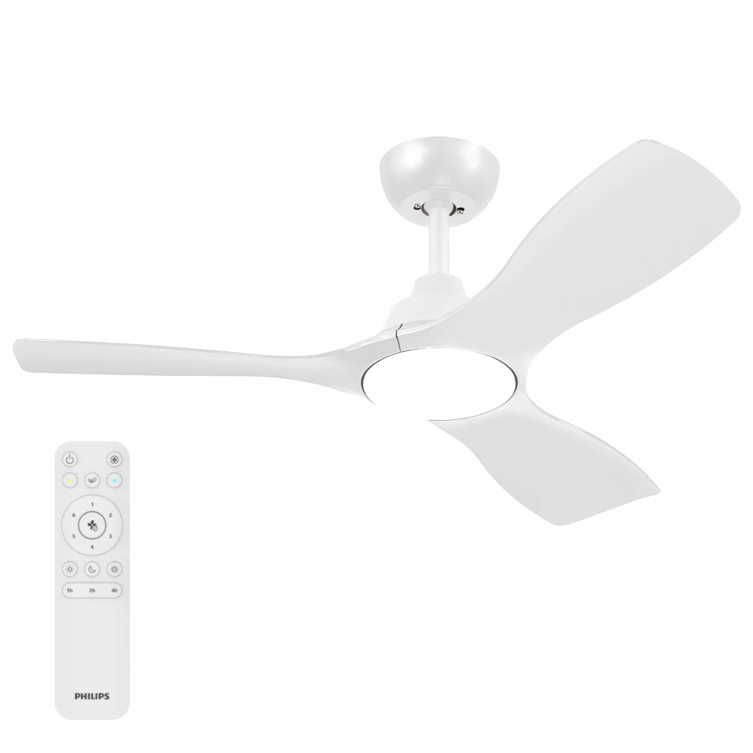 Wentylator Sufitowy Philips Olas LED Ze Stałym Łopatkami, 3 Łopatki, Średnica 107 cm, 2650 Lumenów, Regulowana Barwa Bieli 3000–6500 K, Przyciemnianie do 5%, Pilot, Biały