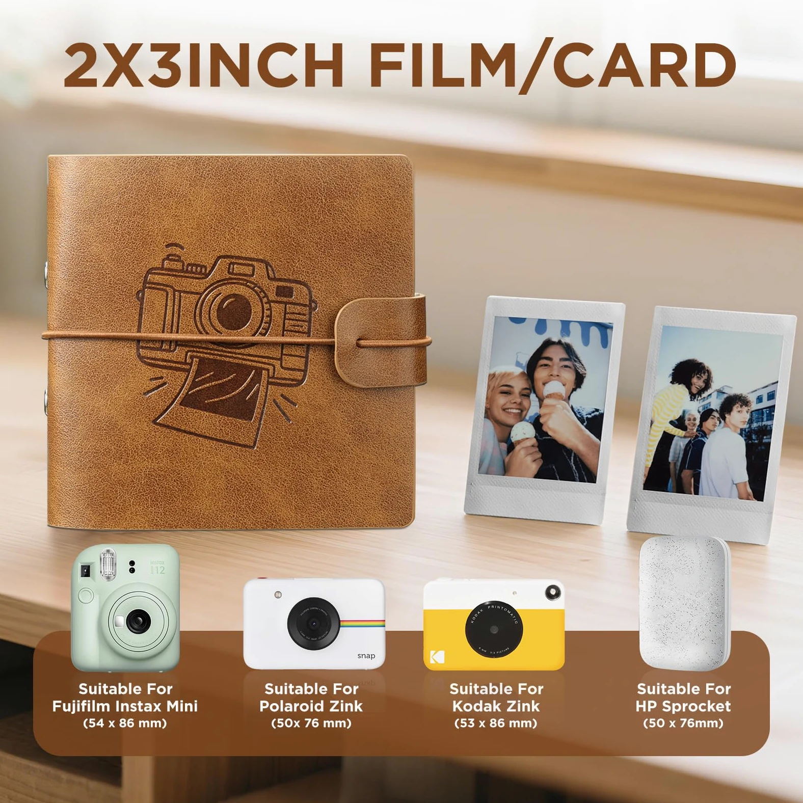 50 kieszeni mini album na zdjęcia pasujący do Fujifilm Instax Mini 9 / Mini 8 / Mini 90 / Mini 25 / Mini 11, pasujący do Polaroid Snap/Z2300/, brązowy, HOMEMARS album na zdjęcia mały, unikalny design