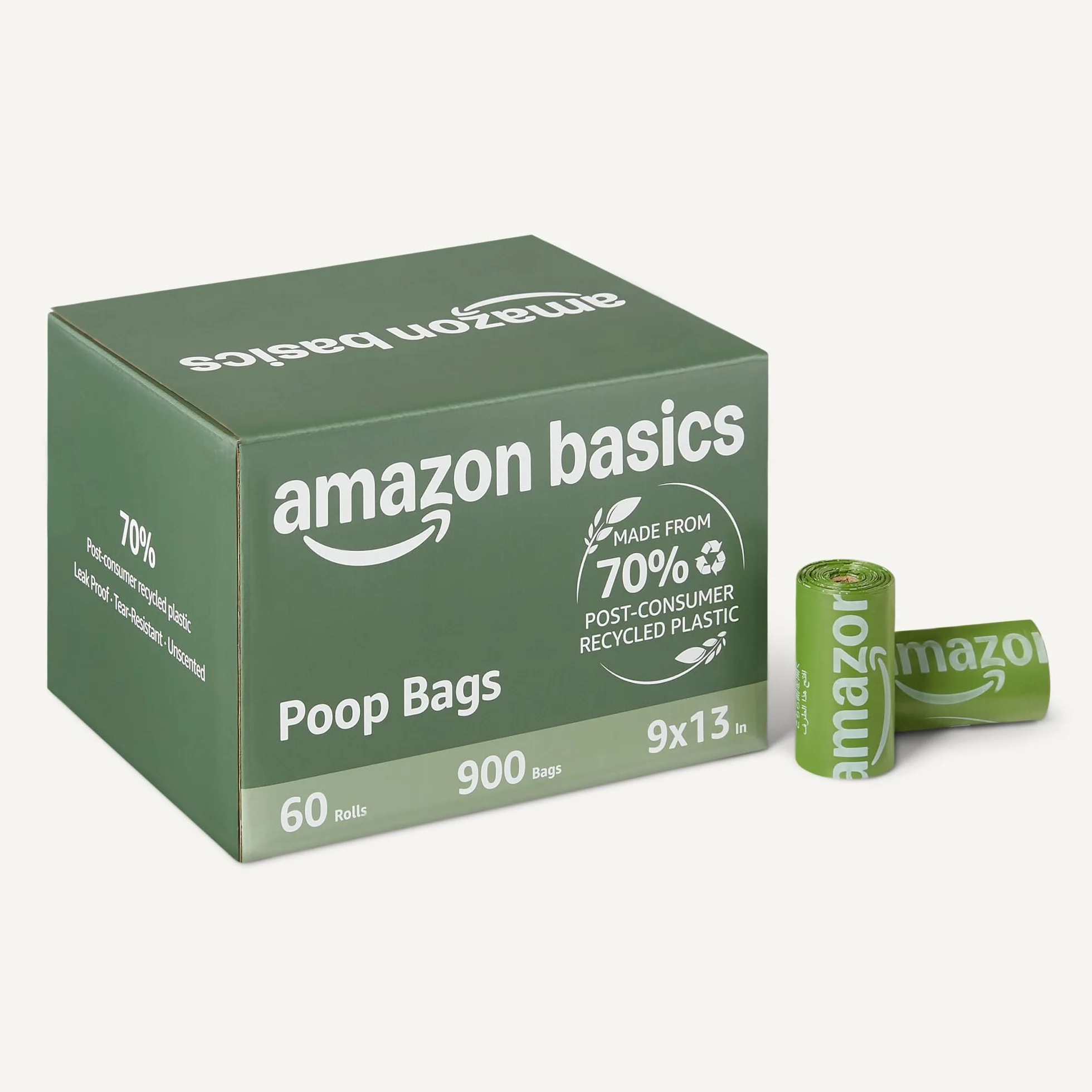 Amazon Basics Worki na odchody psa z recyklingu, bezzapachowe, 900 sztuk