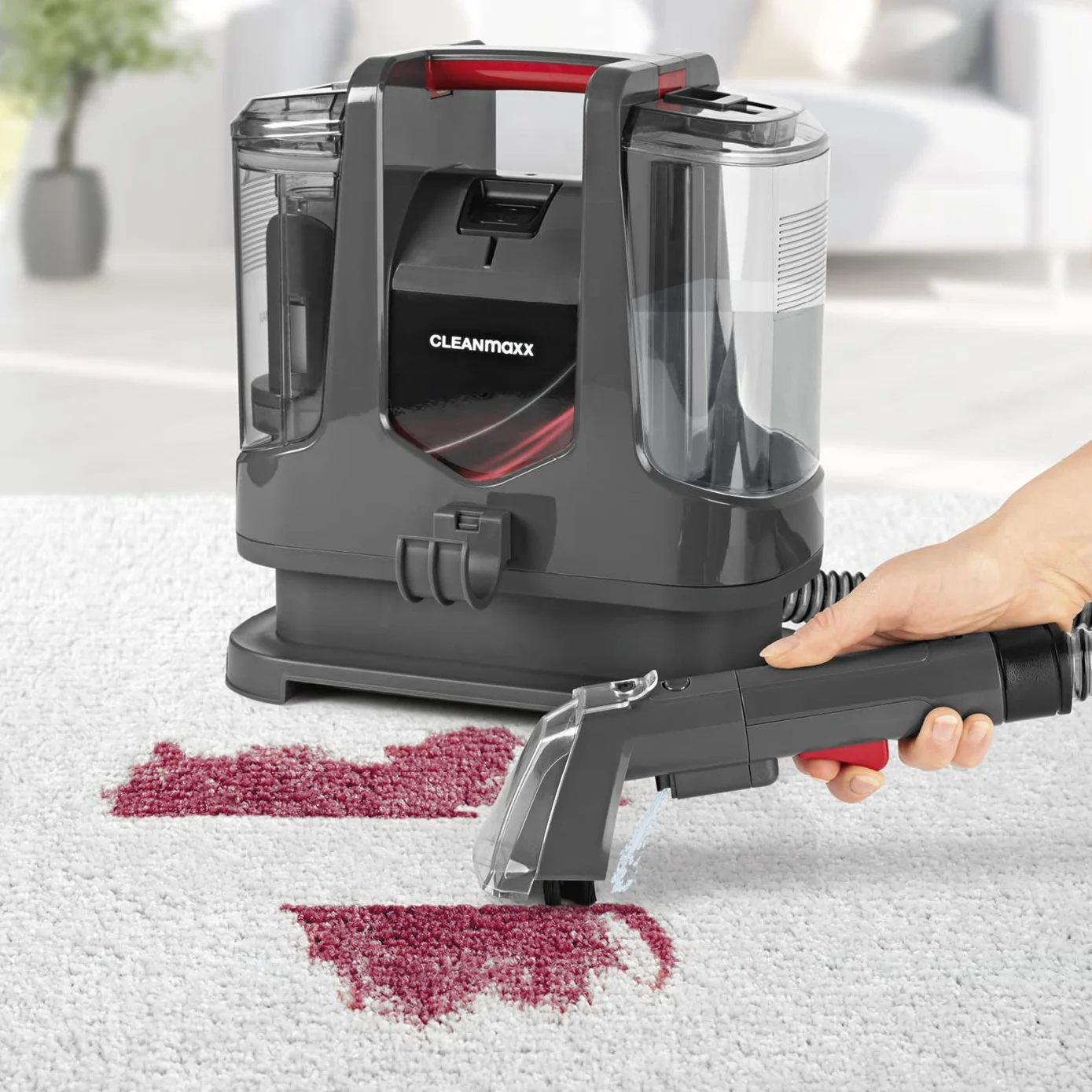 CLEANmaxx Środek do czyszczenia tapicerki i dywanów do efektywnego czyszczenia tapicerki, dywanów, foteli samochodowych | odkurzacz do usuwania plam – kompaktowy, elastyczny, mocny | siła ssania 9 kPa