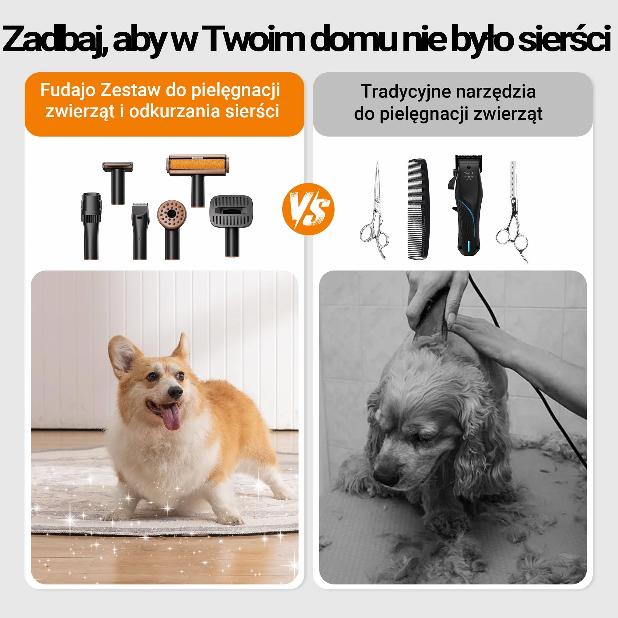 Fudajo Zestaw groomerski 6w1, czarny, z maszynką do strzyżenia psa i kota, zestaw pielęgnacyjny z odkurzaczem i trymerem, dla zwierząt