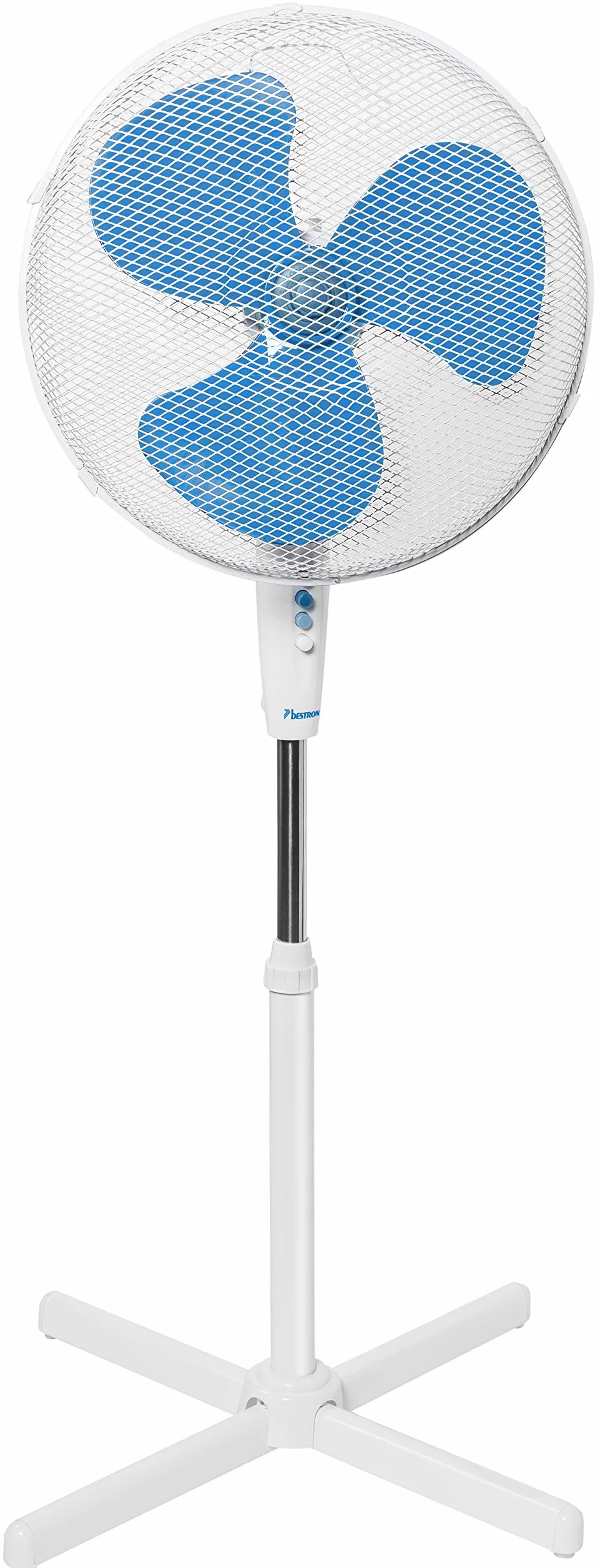 Bestron Wentylator stojący z trzema poziomami prędkości, wentylator z funkcją oscylacji 75° i regulacją wysokości do 122 cm, Ø 45 cm, 45 W, ASV45W, kolor: biały