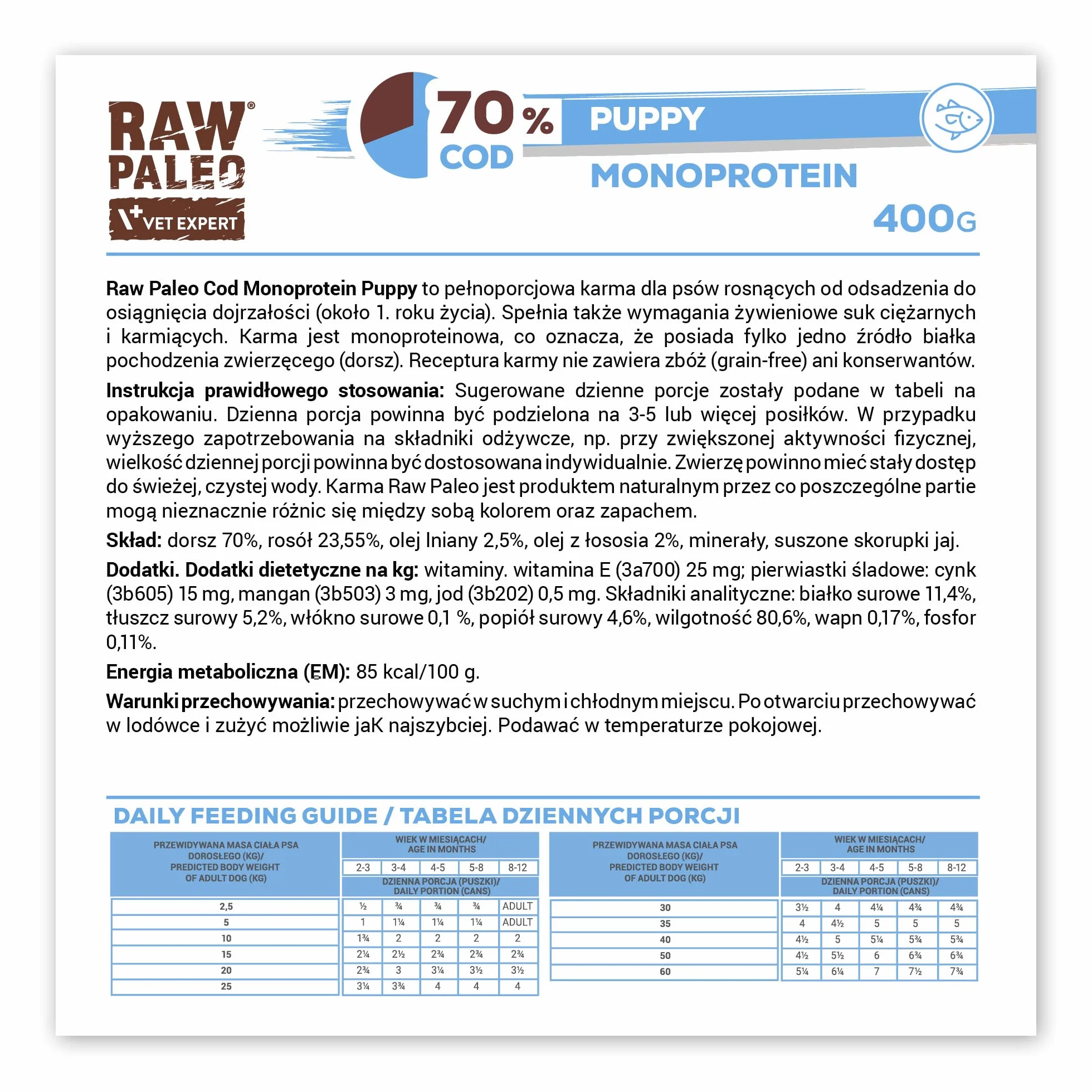 PUPPY COD 1x400g - mokra karma dla szczeniąt monoproteina z dorszem