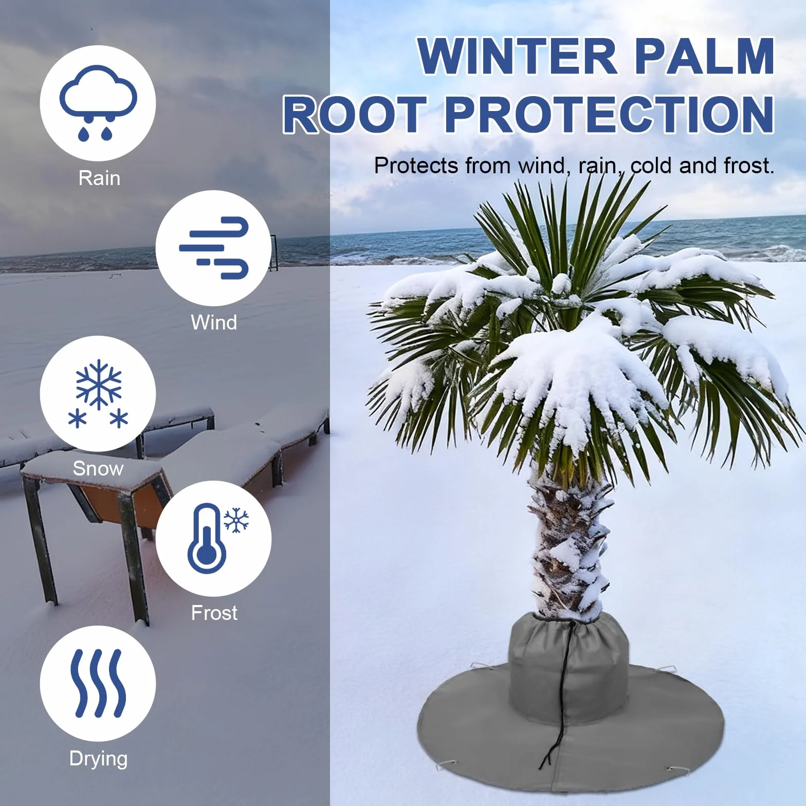 Gucass 2 sztuki, ochrona przed zimnem dla palm, ochrona przed zimnem dla roślin i drzew o średnicy do 35 cm, podwójna izolacja, Ø 100 cm, 100 g/m² (szare)