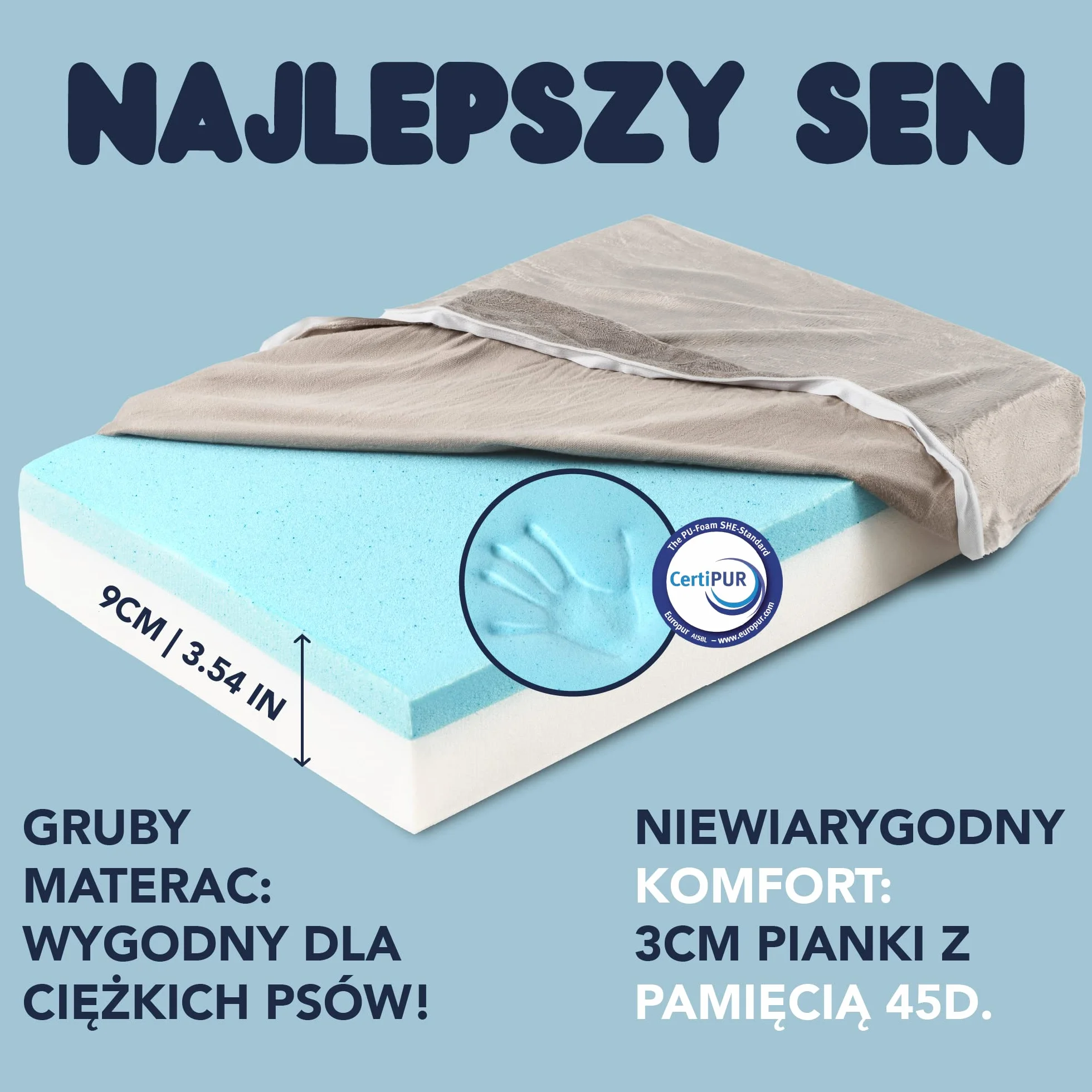 Legowisko dla dużych psów – XL – ortopedyczna poduszka dla psów – zdejmowana poszewka, nadaje się do prania, 110 x 70 x 9 cm