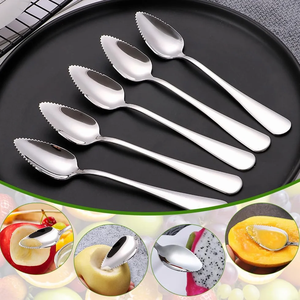 Łyżka do kiwi 10-częściowa, łyżeczka do kiwi, łyżeczka do grejpfrutów 16 cm, ze stali nierdzewnej, łyżka do grejpfrutów z ząbkami, do owoców, deserów, kiwi, jabłek, grejpfrutów (srebrna)