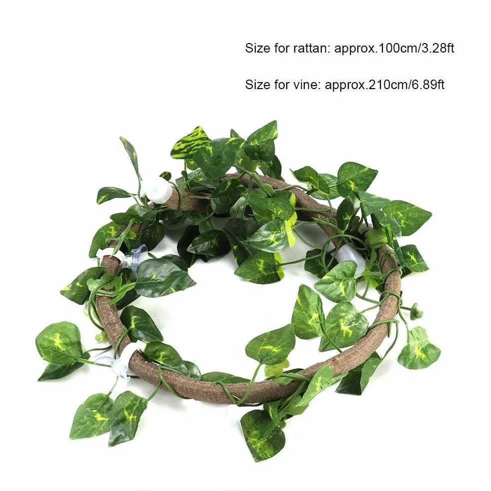 Gad elastyczny oddział wspinaczkowy dżungla Terrario Rattan Habitat Decor z przyssawkami i liśćmi 3.28ft