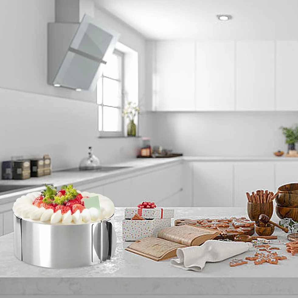 Pierścień na tort regulowany, wysoki pierścień na tort, z dwoma uchwytami do ciągnięcia, idealnie nadaje się do tortów warstwowych, regulowany 16-30 cm, odporny na wysokie temperatury, stal
