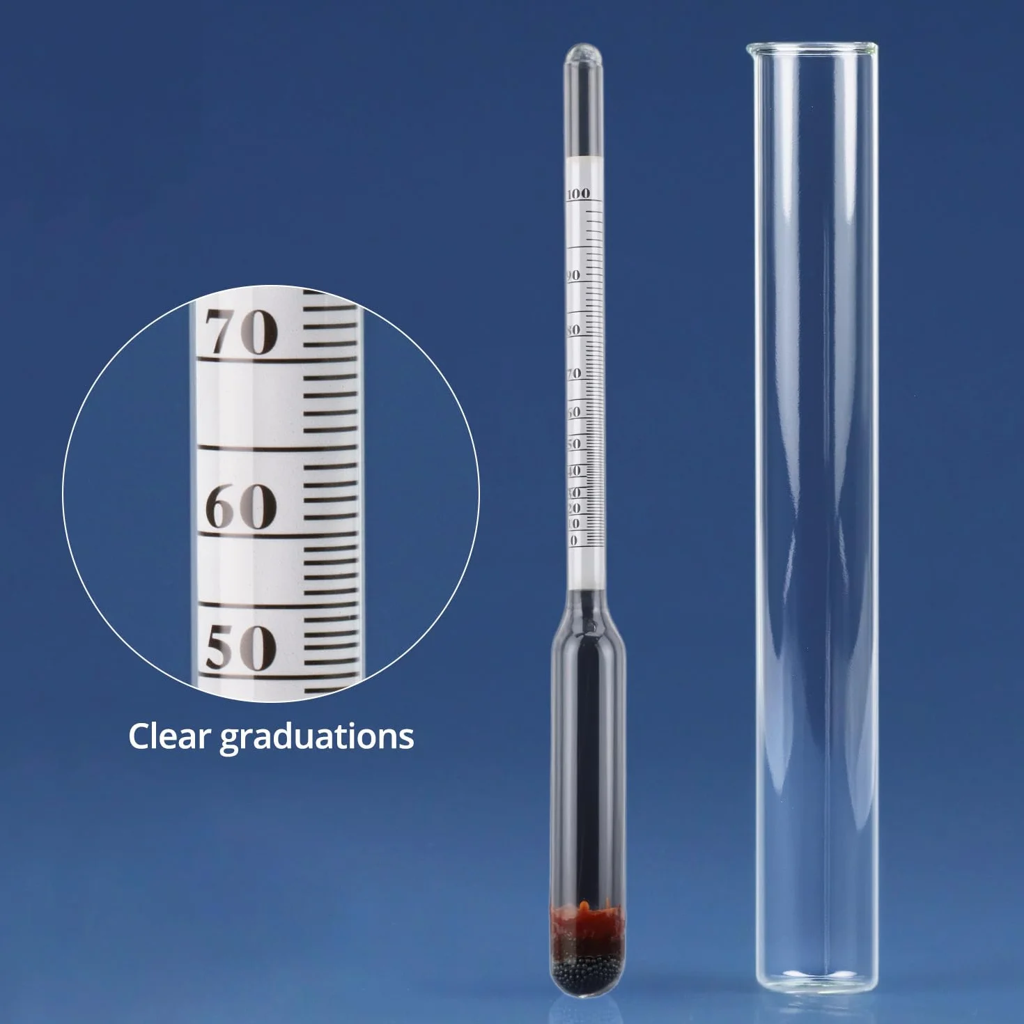 QWORK 2 sztuki alkoholomierz zestaw aräometer 0-100% pełny, zawiera szczotkę cylindryczną + szklany cylinder miarowy