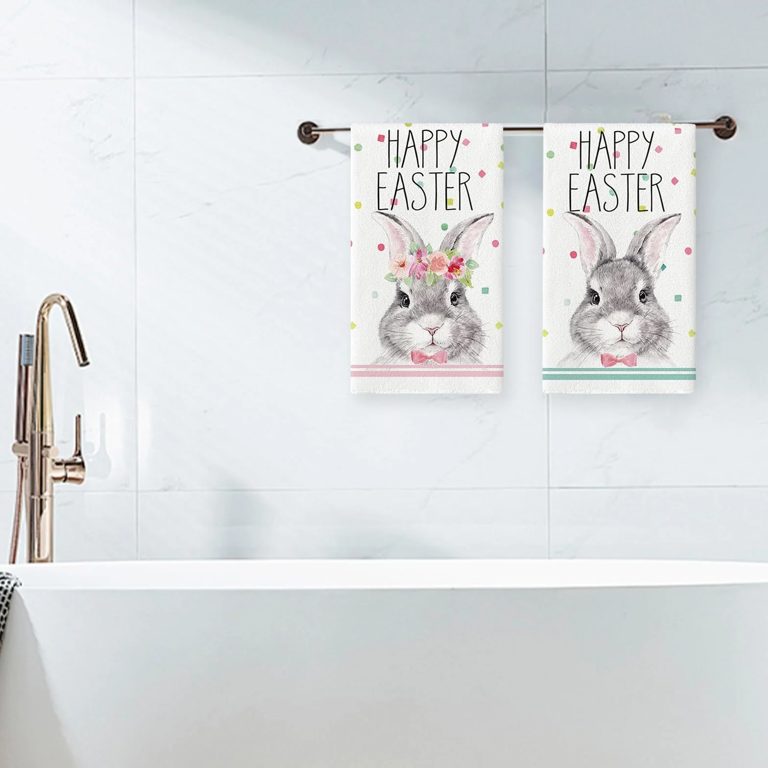 2 ściereczki do naczyń Happy Easter, Happy Easter, 43 x 66 cm, ręczniki do naczyń, bawełniane ręczniki wielkanocne, idealne jako dekoracja wielkanocna do domu/A