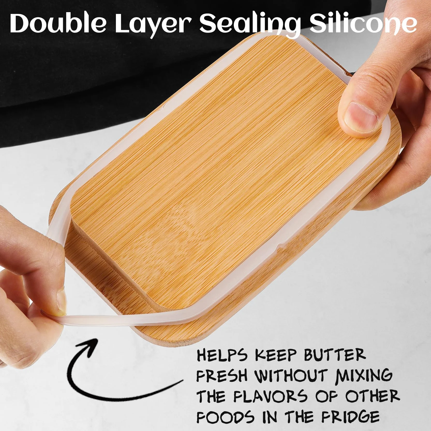 Maselniczka z drewnianą pokrywką, ceramiczna maselniczka z nożem do masła, wielofunkcyjna maselniczka porcelanowa, 250 g masła