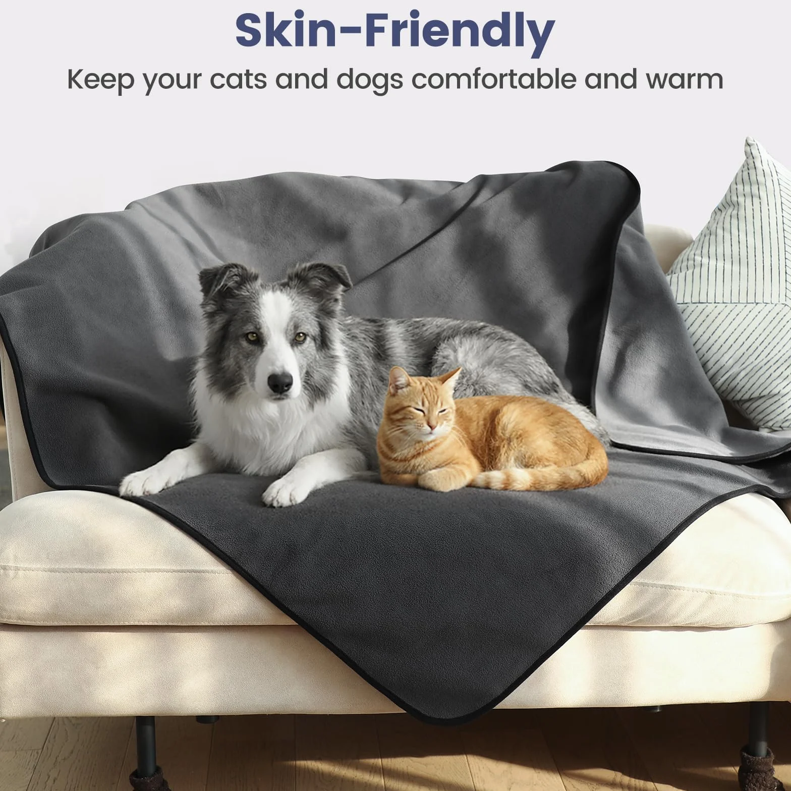 PETTOM Wodoszczelny koc dla psa (152 x 127 cm), miękki koc dla dużych i małych psów, koc ochronny na sofę, łóżko, fotel samochodowy, meble, nadaje się do prania w 30°C (rozmiar L, szary)