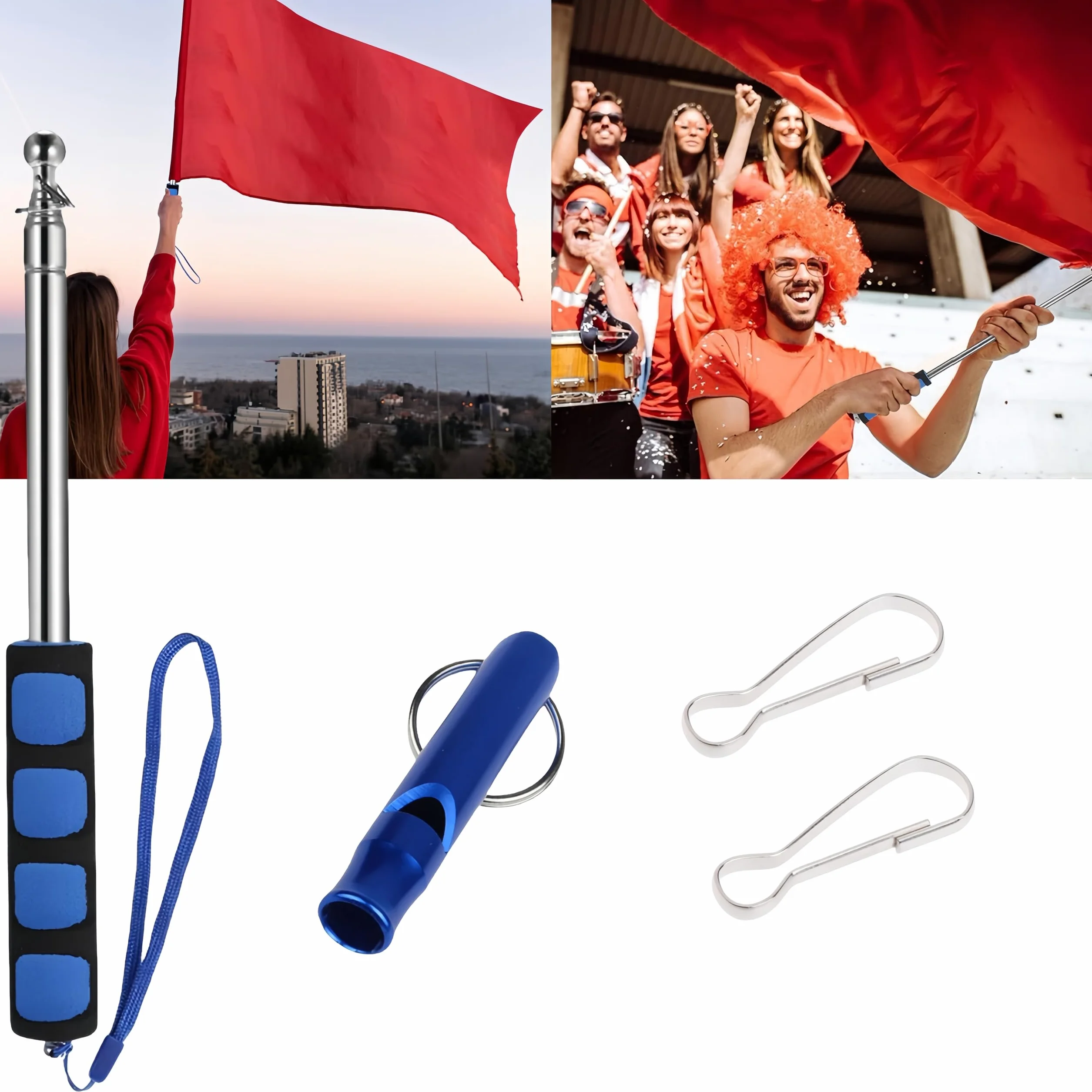 Zestaw teleskopowych masztów na flagę,Teleskopowy maszt na flagę,wysuwany drążek 2 m,z karabińczykiem i gwizdek, teleskopowy maszt na flagę,przenośny,na podróż,zawody,przewodnik