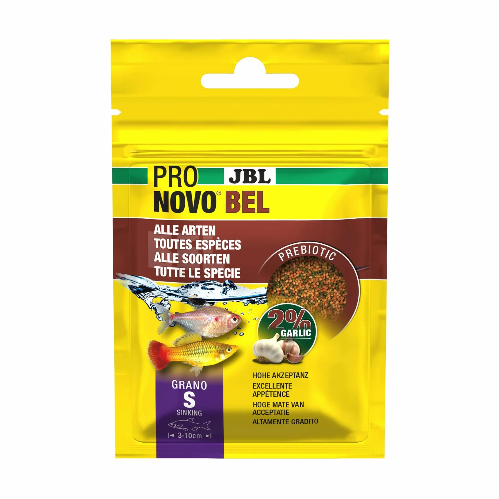 JBL PRONOVO BEL GRANO, główny pokarm dla wszystkich ryb akwariowych 3-10 cm, granulat pokarmu dla ryb, rozmiar S, 20 ml