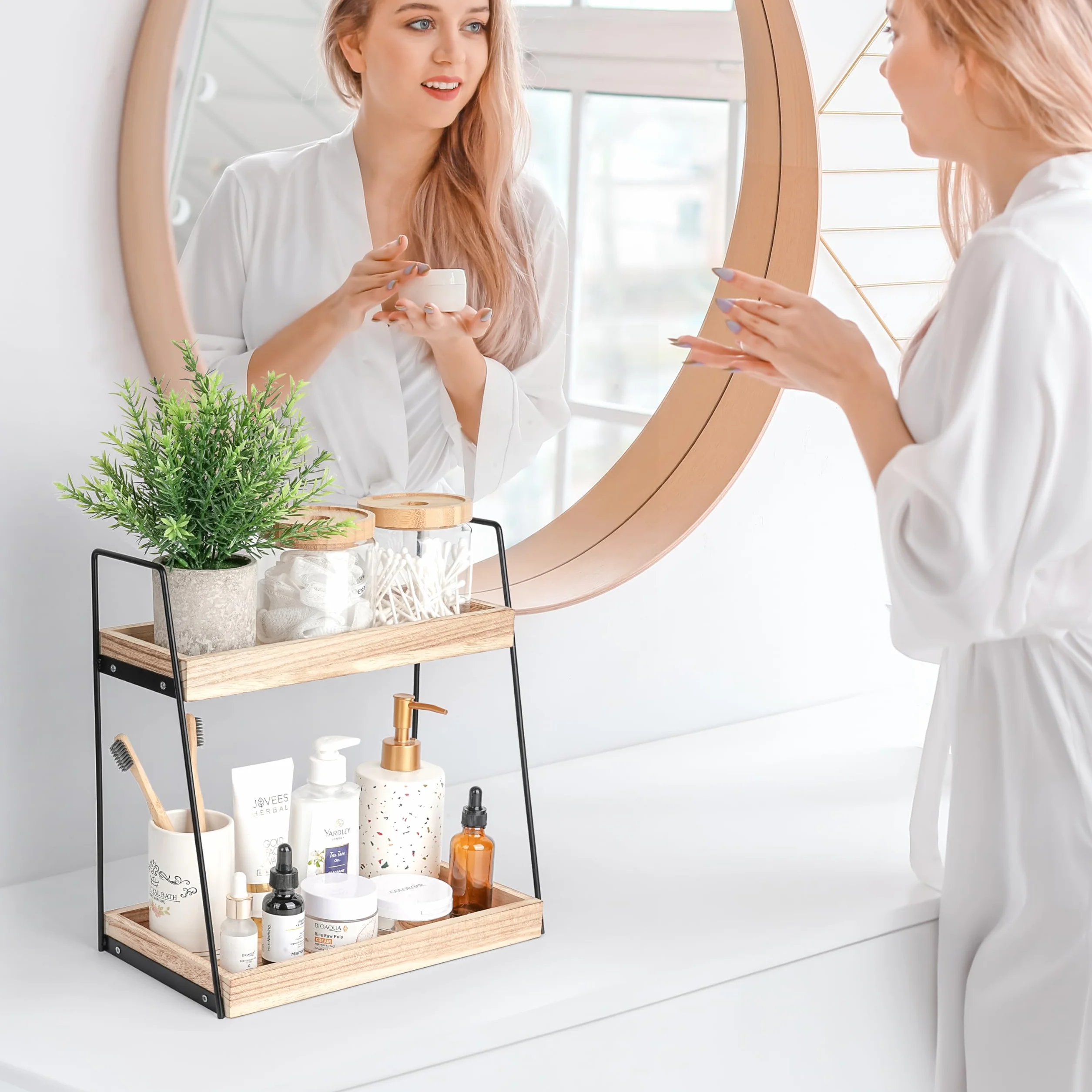 Winter Shore 2-poziomowy organizer na blat łazienkowy - Stojak na kosmetyki, perfumy i akcesoria pielęgnacyjne - Półka na blat kuchenny - Regał na umywalkę i taca na blacie
