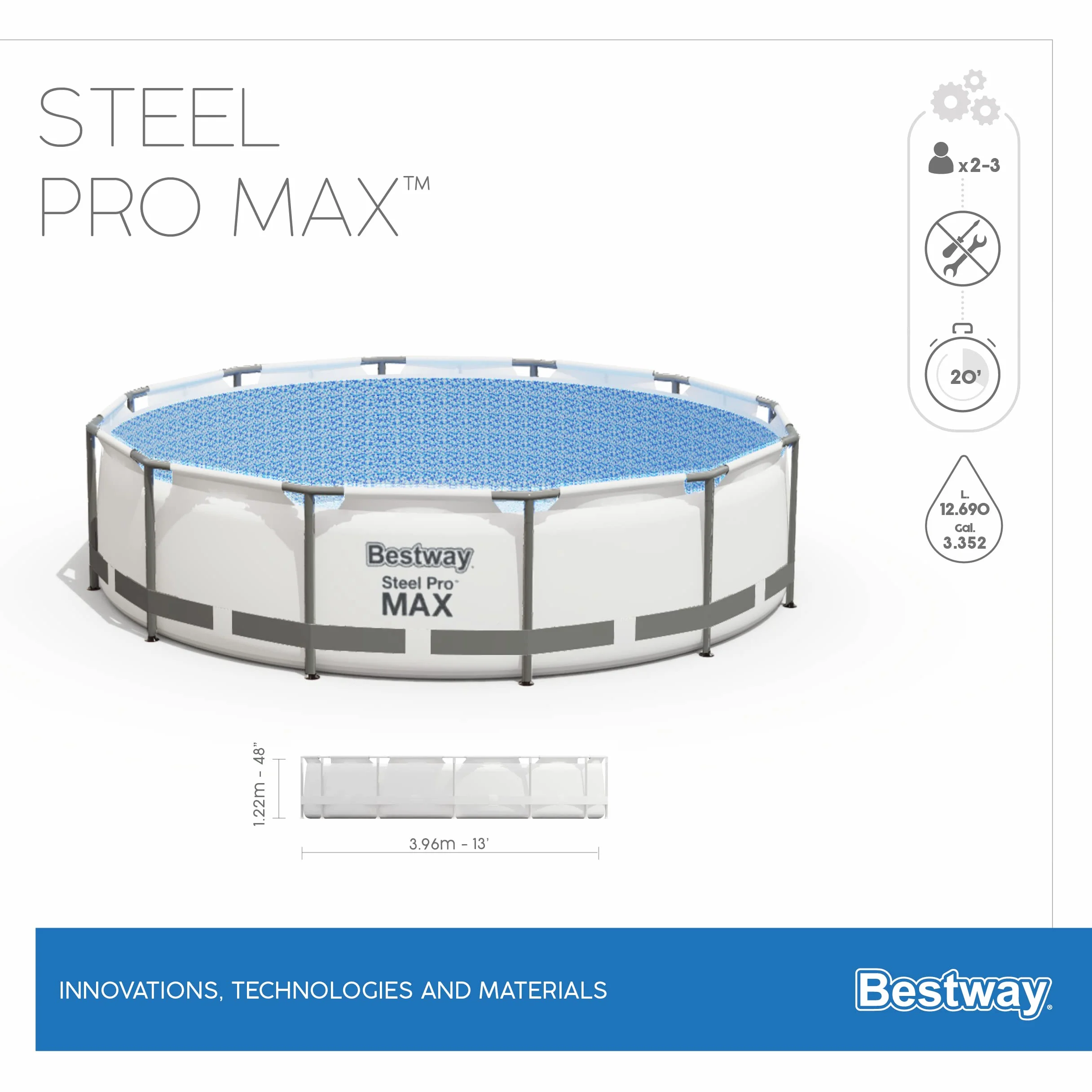 Bestway 5618W-5 Zestaw basenów zewnętrznych Steel Pro MAX okrągły 396 x 122 cm