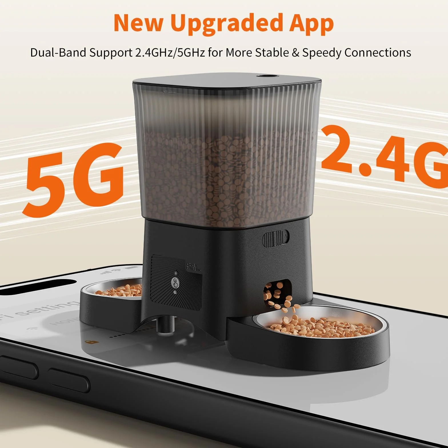 HONEYGUARDIAN Automatyczny karmnik dla kotów, 2 miski, 5 g/2,4 G, WiFi, inteligentny automatyczny dozownik karmy dla kotów i psów (3,5 l)