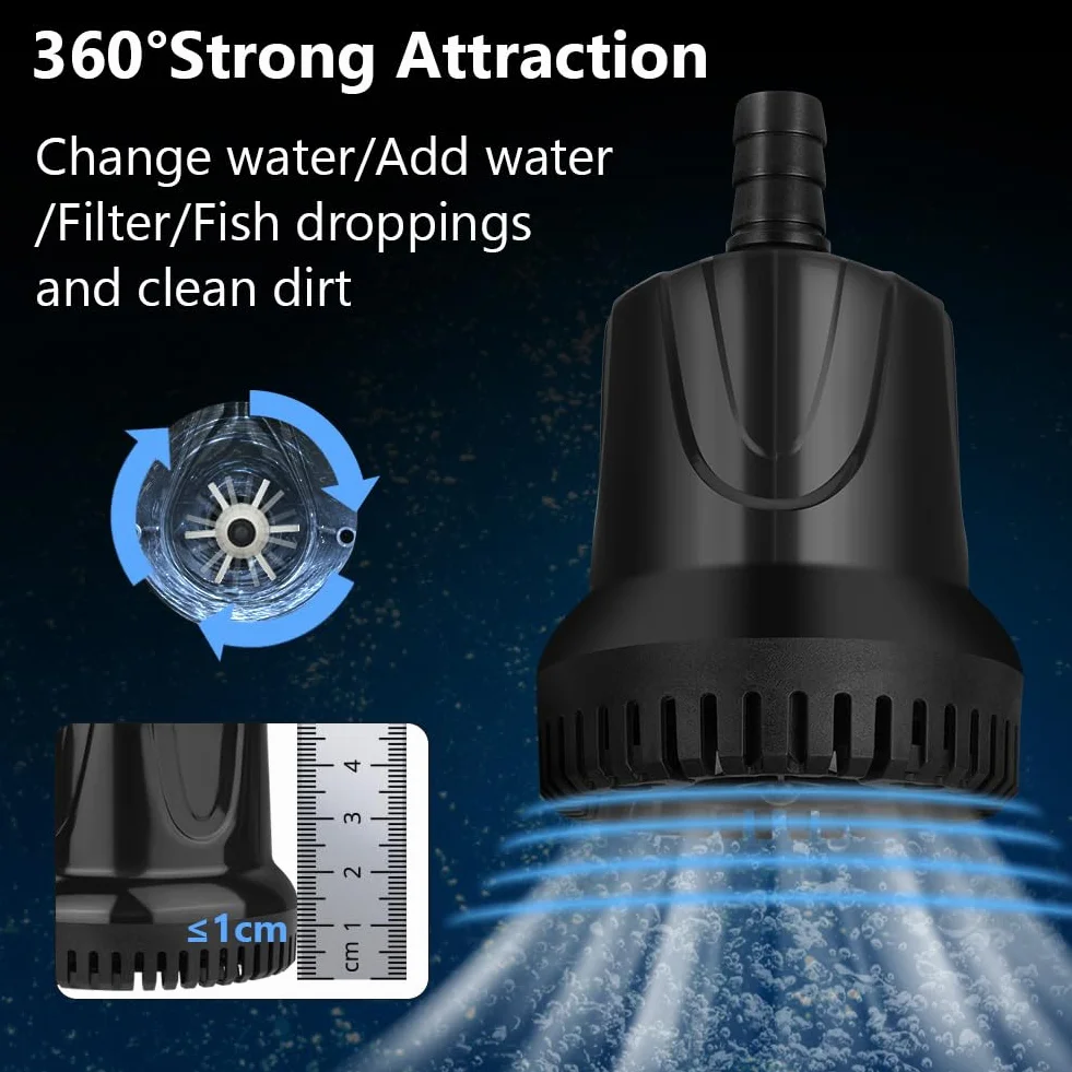 flintronic Zatapialna pompa wodna, 25 W 1200L/H ultra cicha pompa akwariowa z 4 nóżkami przyssawek do stawu ryb fontanna zbiornik na ryby 2 dysze