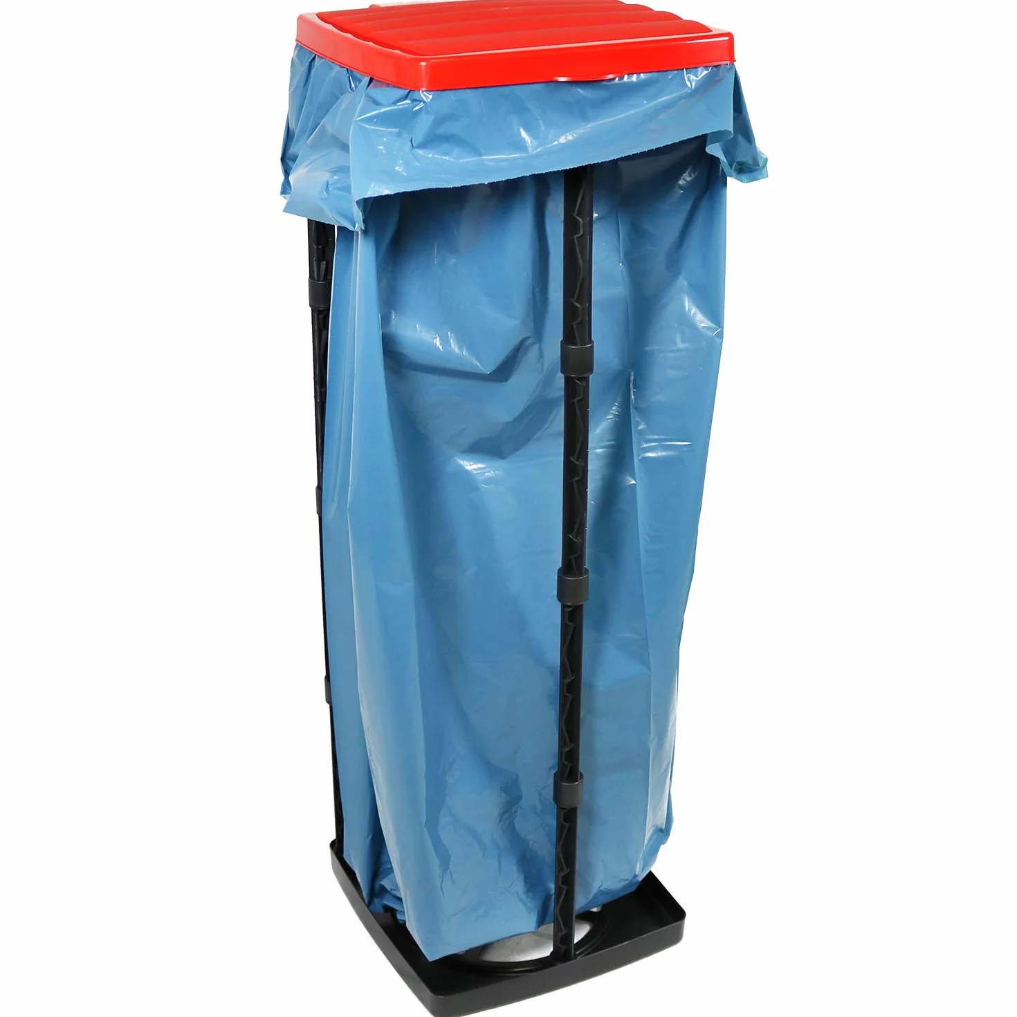 COM-FOUR® 2x uchwyt na worki z pokrywa, mozliwosc ustawienia na 3 wysokosciach, idealny do domu, ogrodu, warsztatu i na kemping do usuwania odpadów (Pokrywka - niebieska + czerwona)