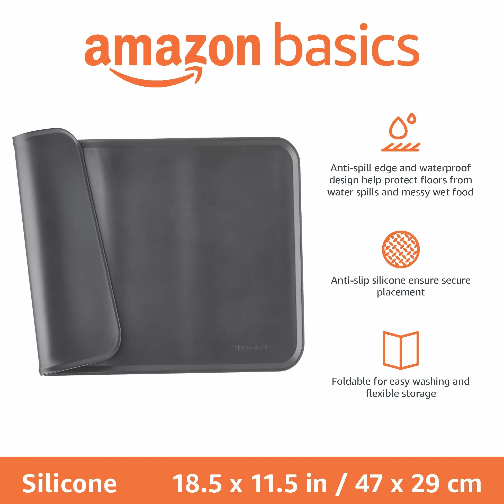 Amazon Basics Mata na karmę dla zwierząt silikonowa wodoodporna 47 x 29 cm czarna