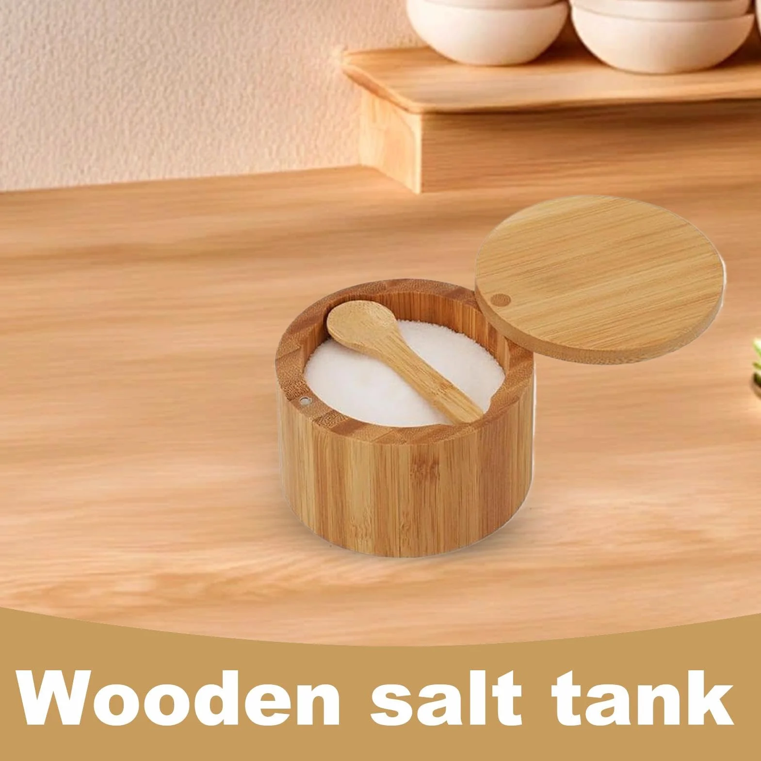 Wood Salt Cellar Bowl Box, Magnetic Lid Seasoning Holder, Lightweight Wooden Seasoning Containers, Perfect for Kitchen Countertops, Pantry Storage & Organizing