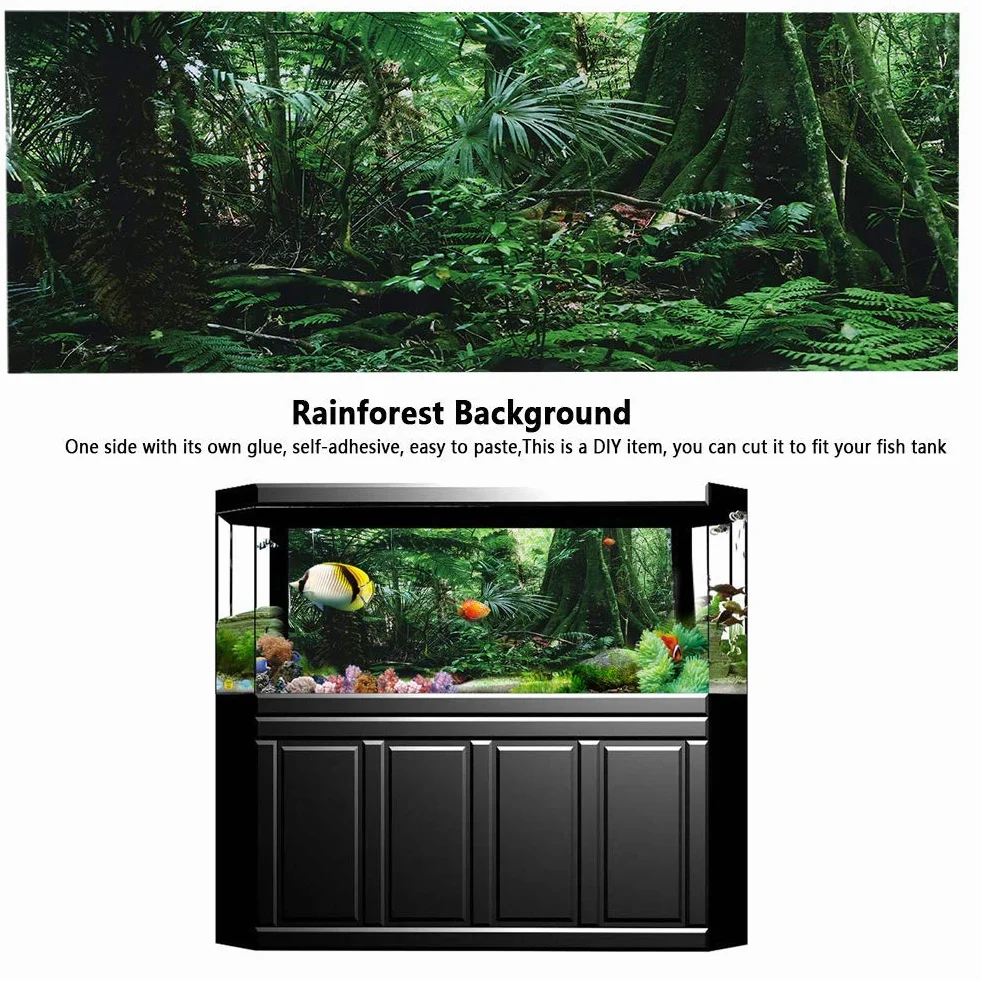 Plakat samoprzylepny 3D las deszczowy terrarium dla gadów akwarium tło naklejka ścienna PVC dekoracyjna 76×46cm