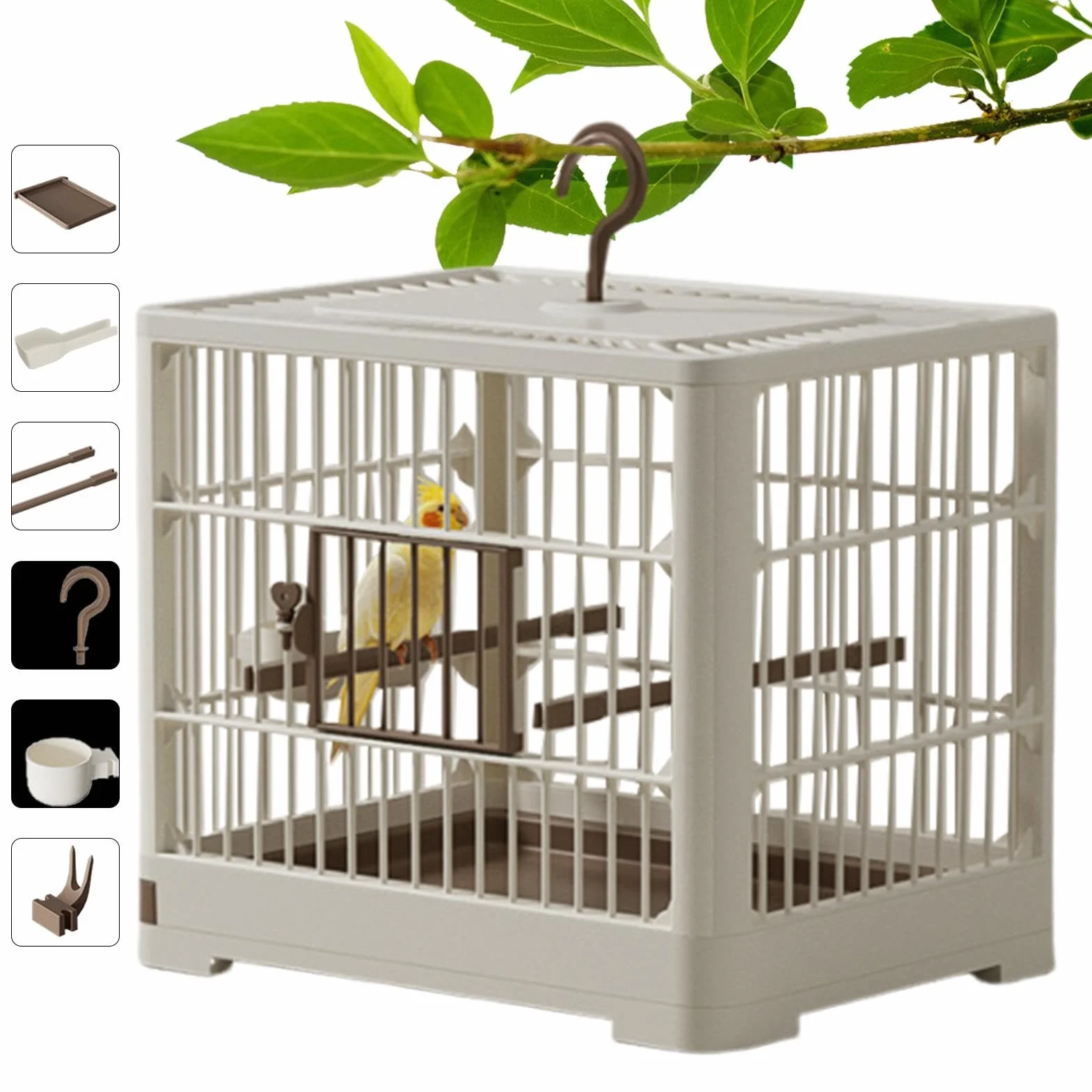Przenośny nosidełko dla ptaków, stojak na ptaki, zdejmowany transporter tacy, uchwyt z haczykiem, klatka transportowa papużki, transporter podróżny papugi, transporter ptaków Lovebird