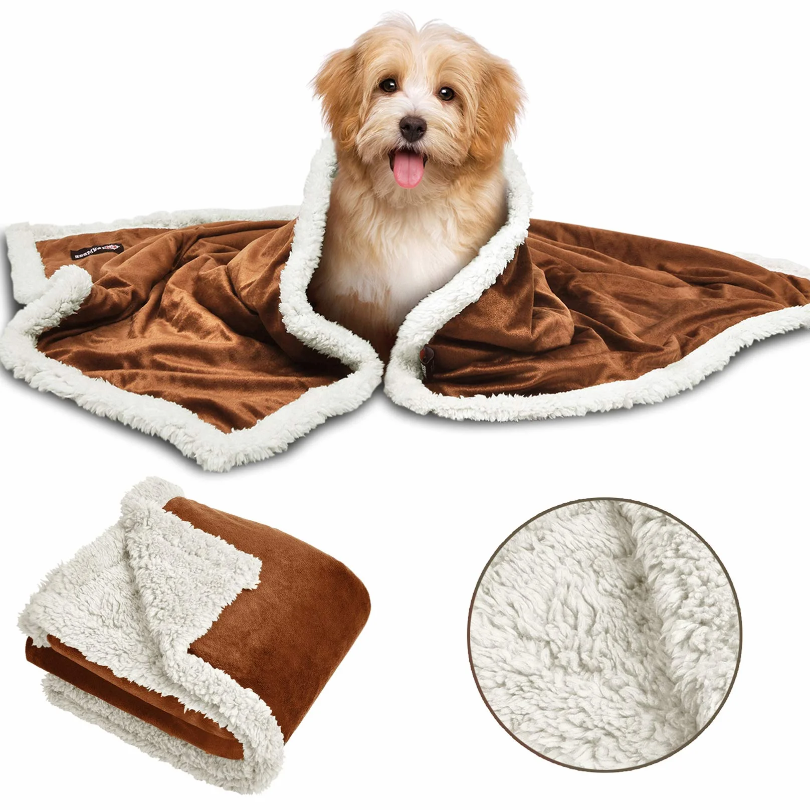 Pawsse koc polarowy dla psa, zmywalny, miękki, ciepły, puszysty, Sherpa, dwuwarstwowy koc dla psa, kot, 114 cm x 76 cm
