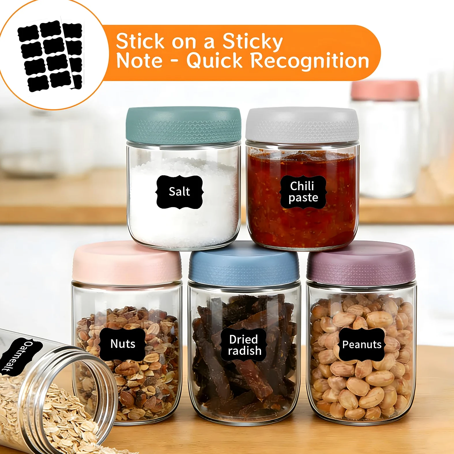 6 Sztuk Słoików na Overnight Oats, Słoiki z Zakręcanymi Wieczkami (300ml + 500ml), Słoiki do Meal Prep Nieprzepuszczające do Przechowywania Sałatek, Chutney, Jogurtu, Budyniu, Dżemu, Müsli