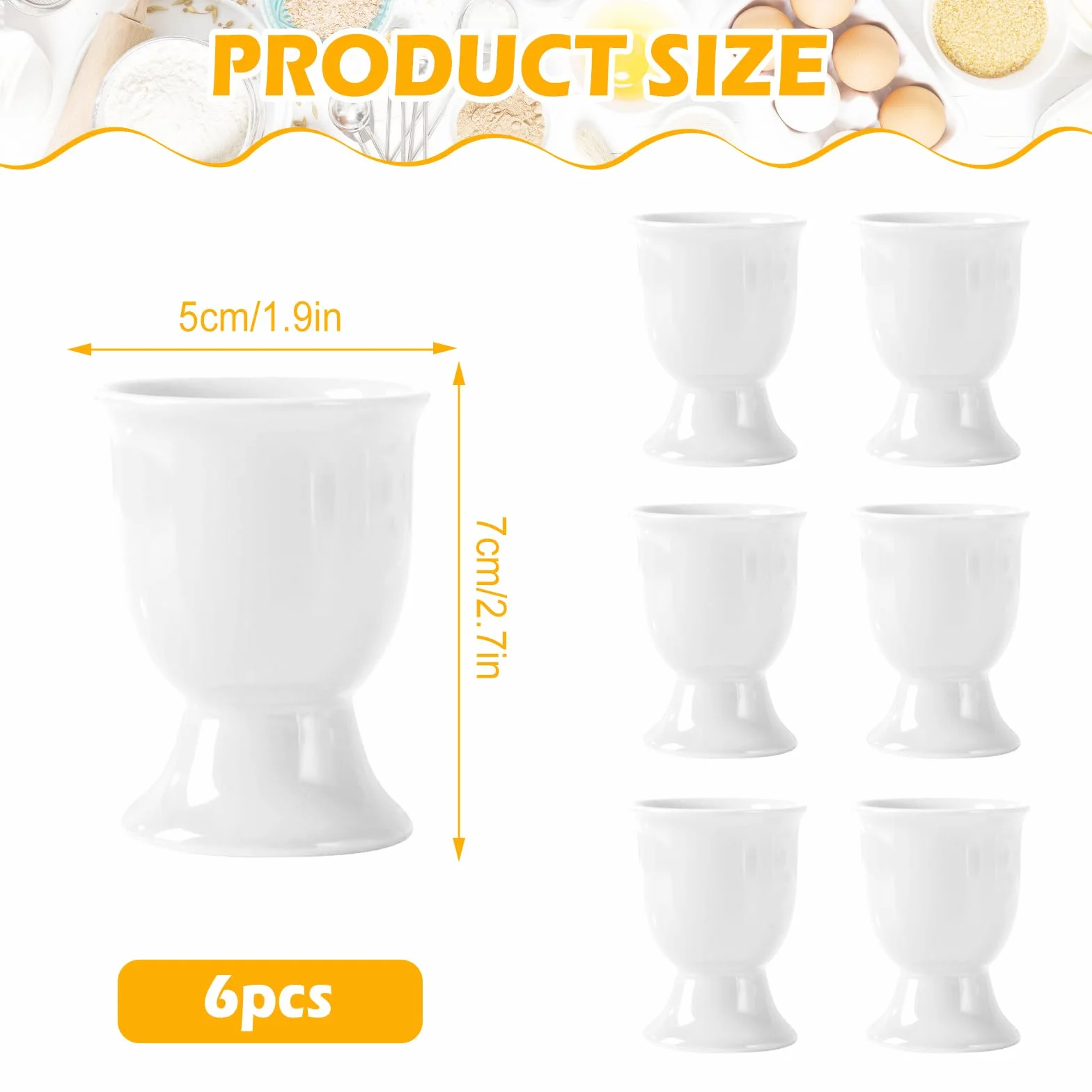 AKONE Porcelanowe kieliszki do jajek, 6 sztuk, ceramiczne, do jajek na śniadanie, zestaw białych, do jajek na twardo i miękko, kuchni, domu, restauracji