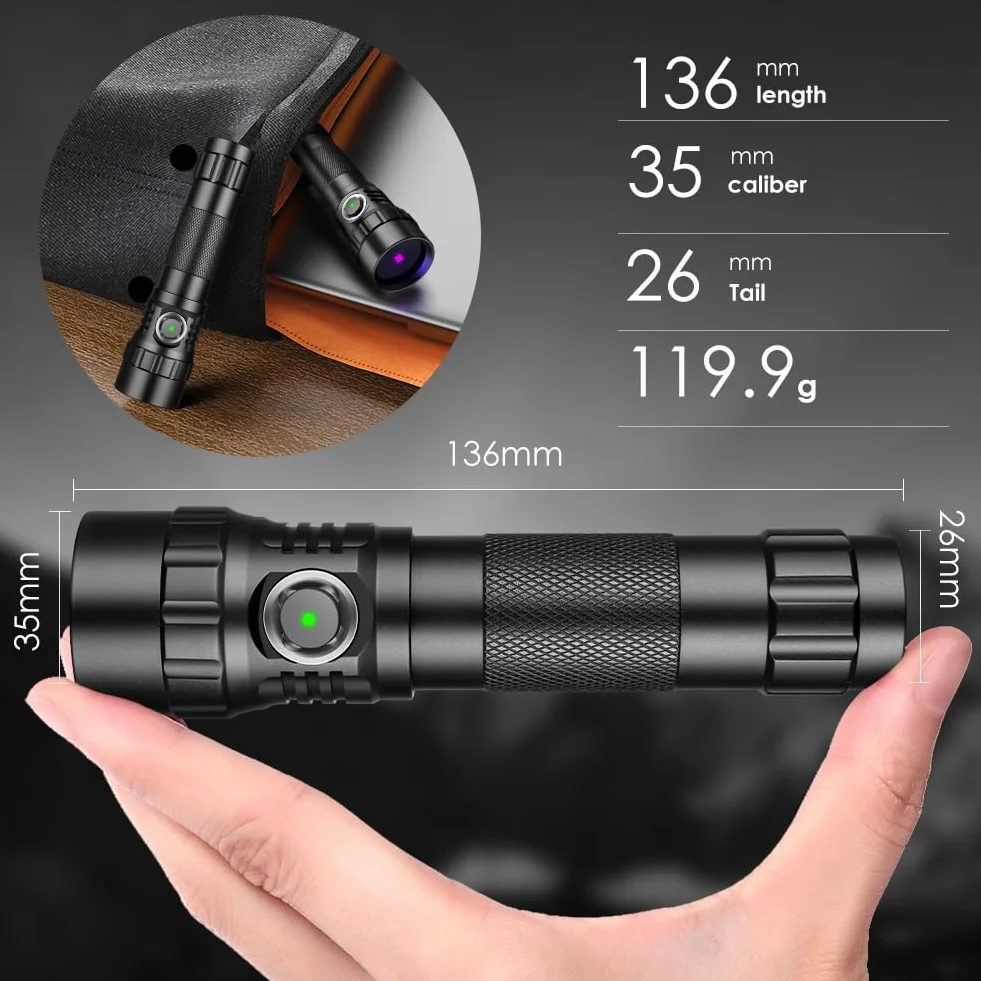 KEENZO 501BPRO UV 365 nm latarka LED ultrafioletowa do wykrywania plam