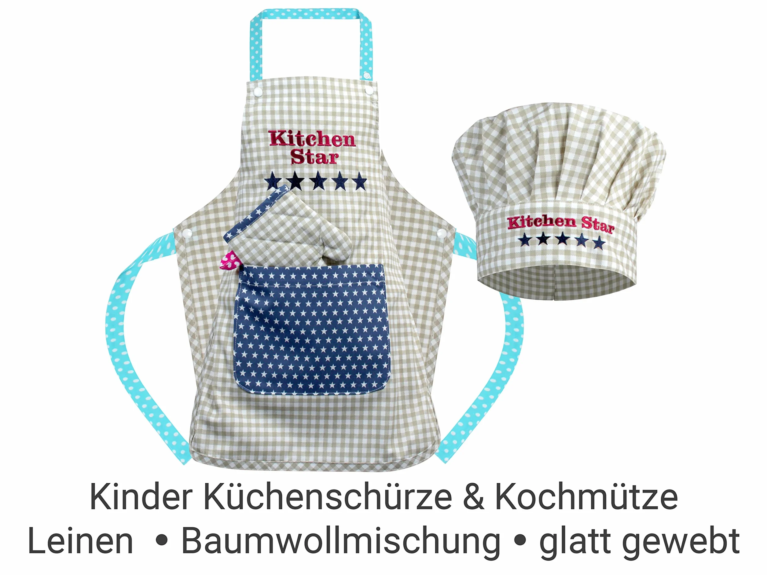 Kochmütze + Küchenschürze + Topfhandschuh für Kinder - 3teiliges Set 1428.2002,