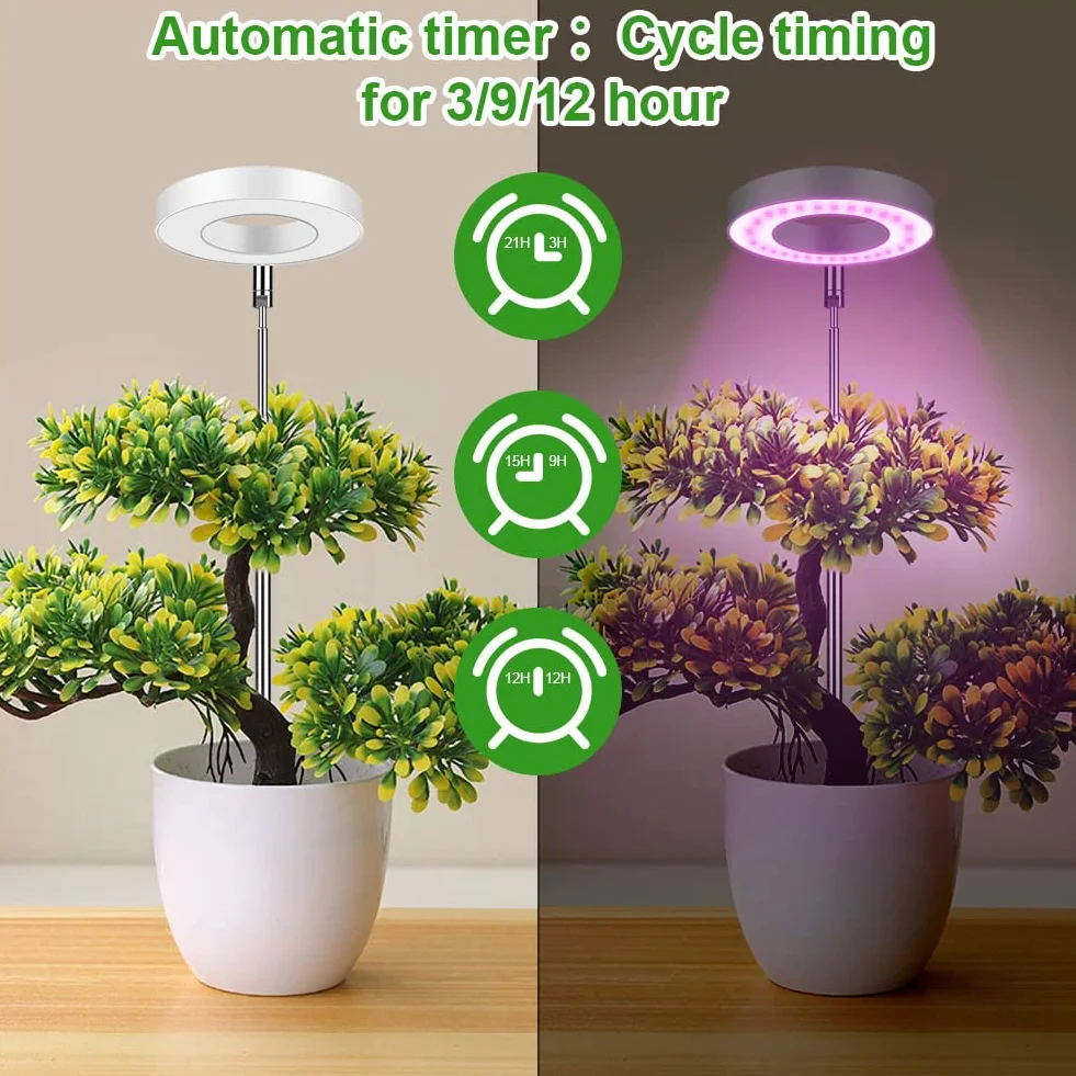 Ainiv Lampa do uprawy roślin, 48 diod LED o pełnym spektrum, lampa LED do roślin domowych, regulowana wysokość, automatyczne włączanie/wyłączanie, timer 3/9/12H, lampa do wzrostu z 9 stopniami