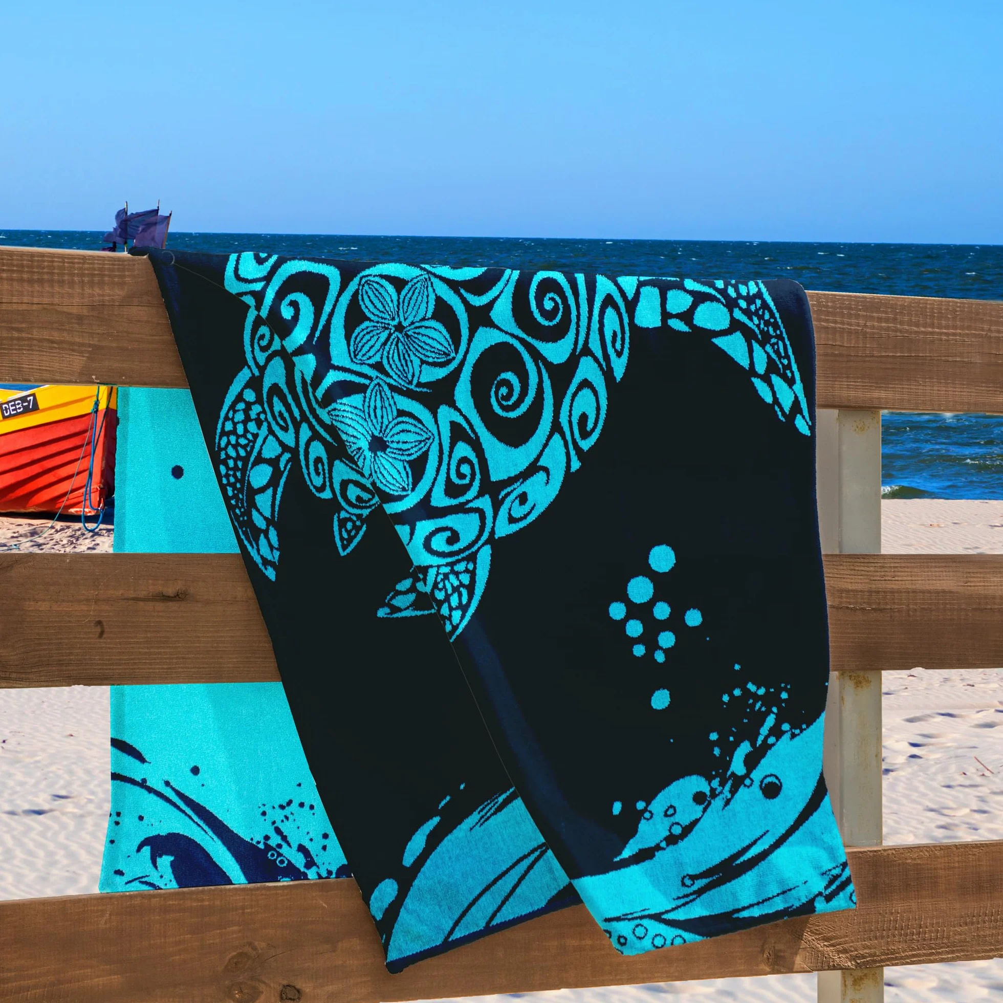 RESTILO Ręcznik plażowy, duży, 90 x 180 cm, ręcznik plażowy, 100% bawełna, frotte, welur, ręcznik kąpielowy, łatwy w pielęgnacji, miękki i chłonny, szybkoschnący, na plażę, niebieski, granatowy