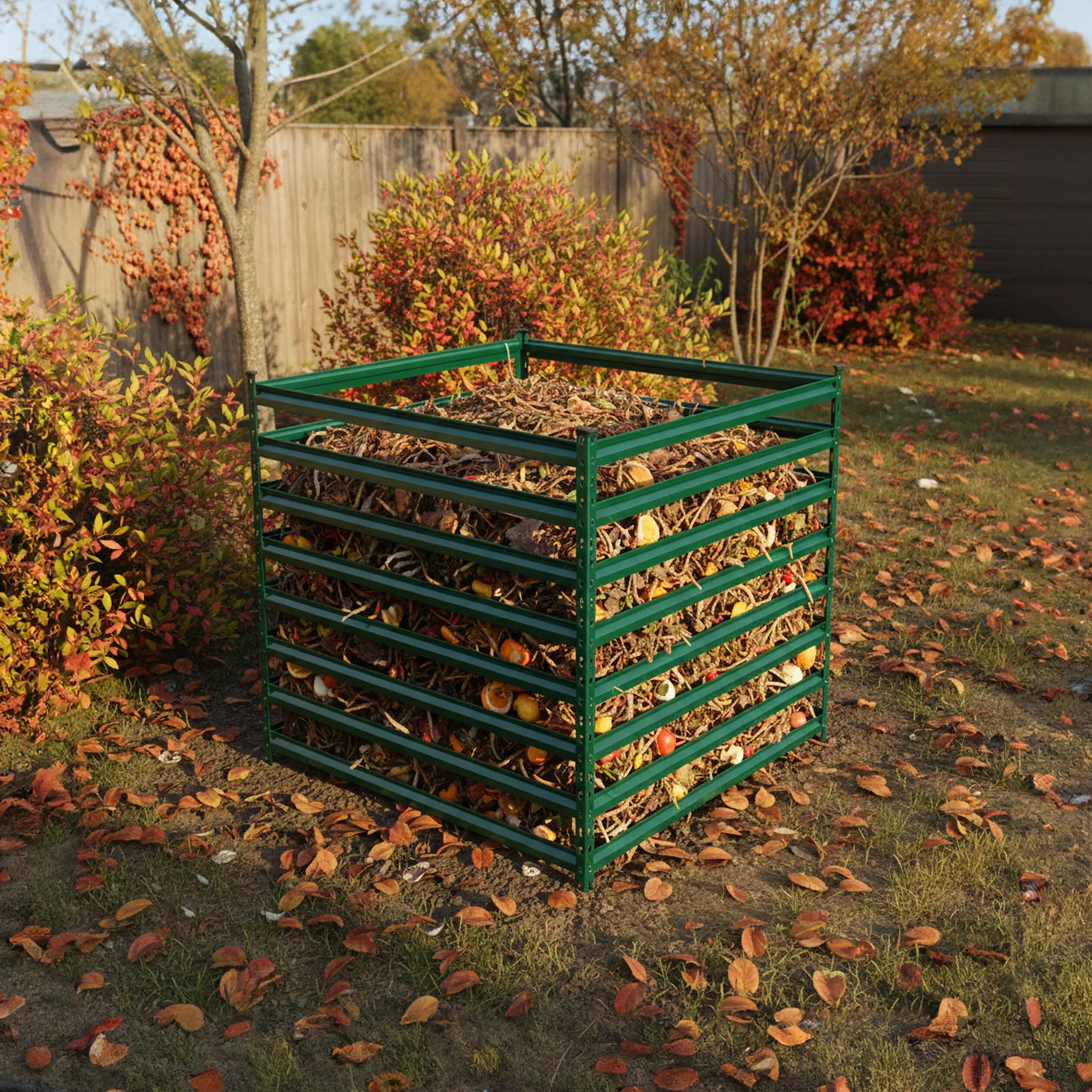 Relaxdays Kompostownik metalowy, biokompostownik ogrodowy, wys. x szer. x gł.: 90 x 90 x 90 cm, 729 l, kompostownik liściasty, podpórki, stal, zielony