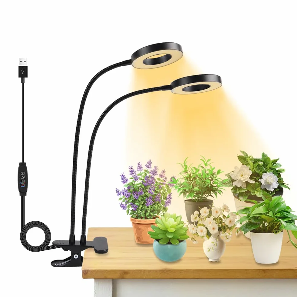 Lampy do uprawy roślín, podwójna głowica 96 diod LED, z timerem i klipsem, 3 kolory, 360° uprawa, balkonów, szklarni