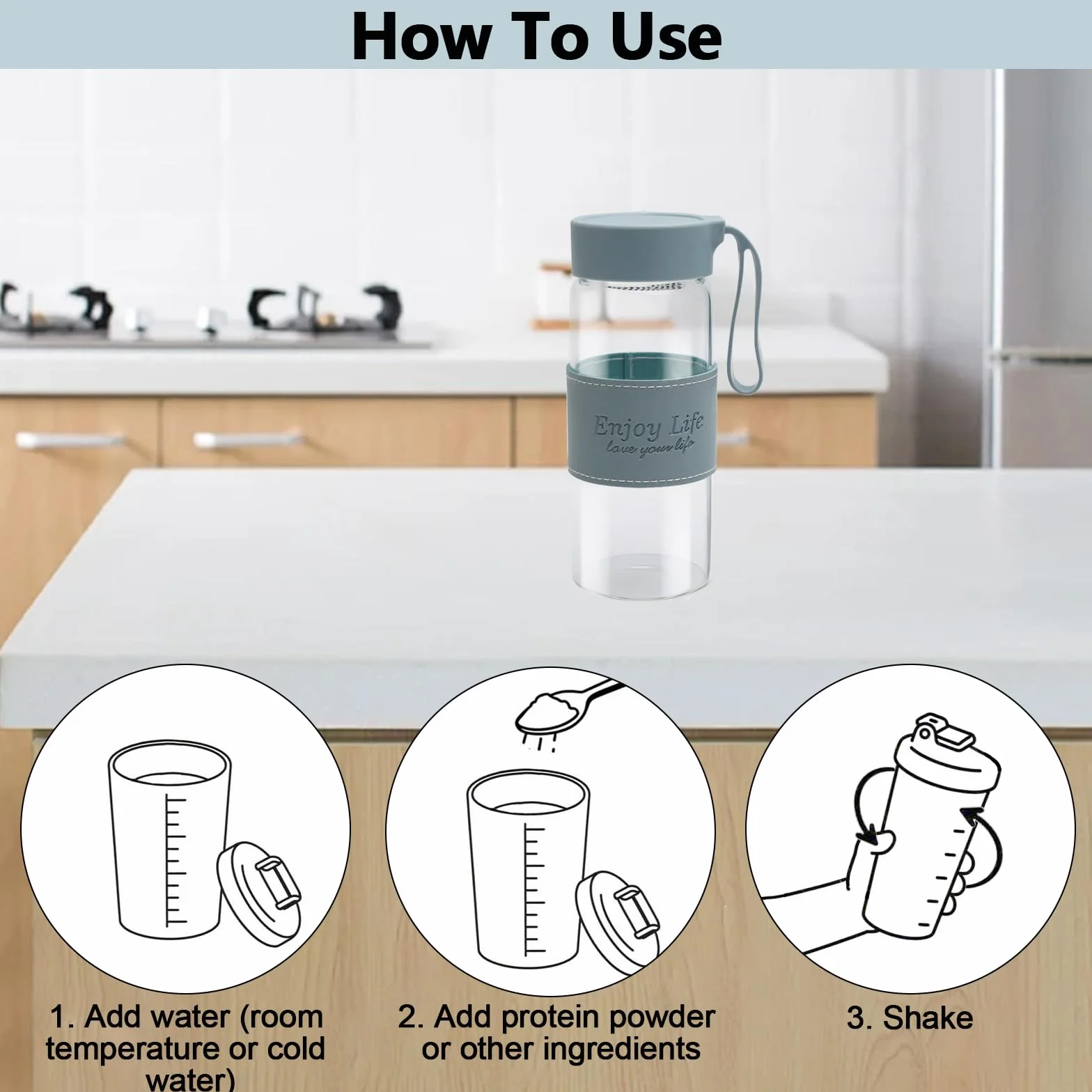 APOMOONSproteinowy Szklany shaker, 480 ml, z sitkiem i kulką ze stali nierdzewnej, kubek, butelka fitness