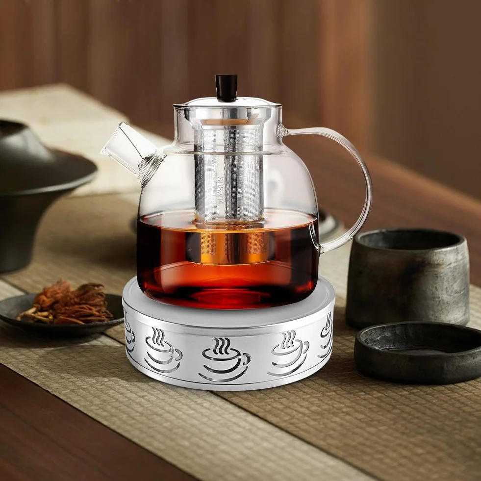 Dzbanek do herbaty 1,8 l z zestawem podgrzewaczy, szklany dzbanek do herbaty z zaparzaczem, 1800 ml szklany dzbanek do herbaty z sitkiem ze stali nierdzewnej i szklaną pokrywką, podgrzewacz do