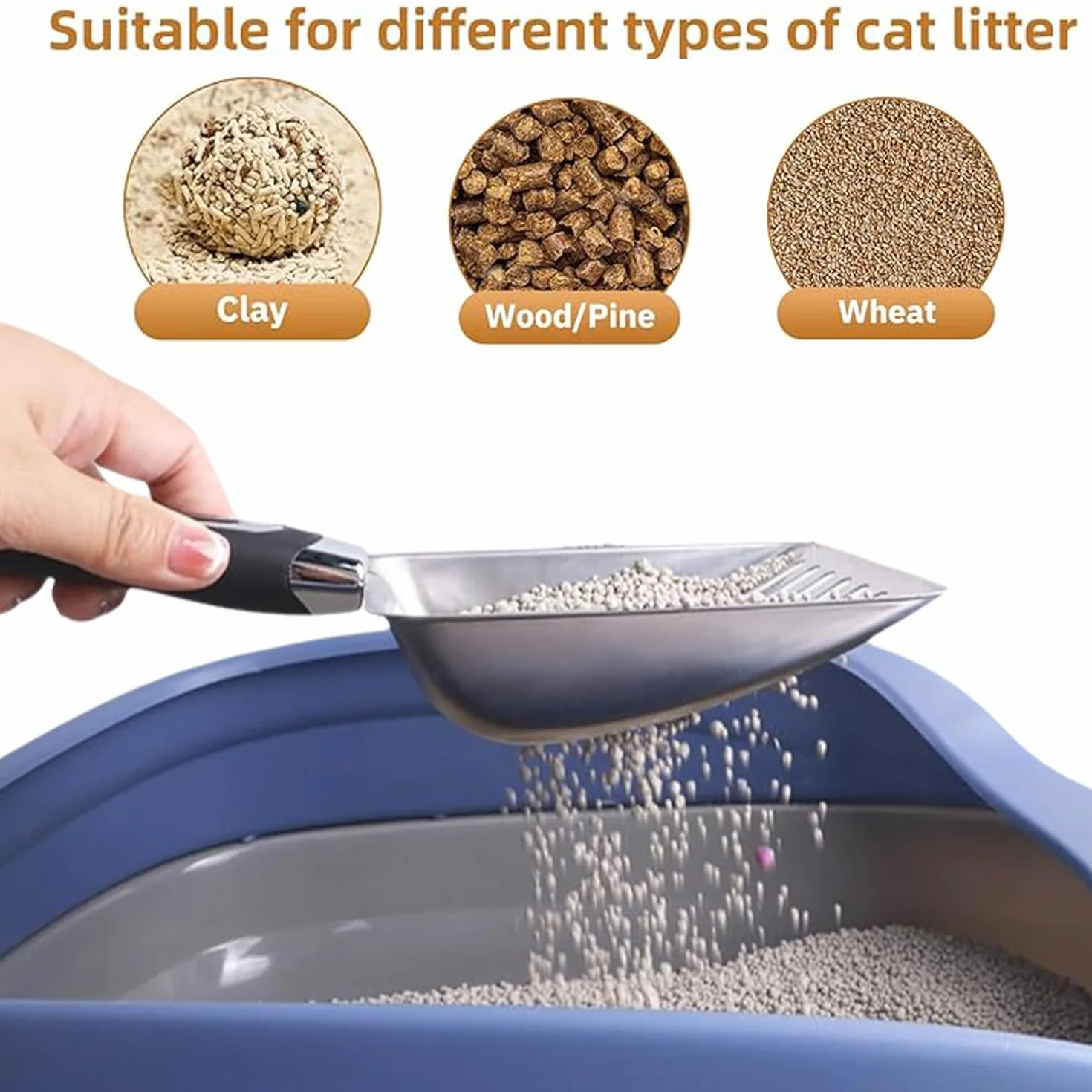 Szufla do żwirku dla kota, stal nierdzewna, szufelka do kuwety, szufla dla kota, szybko przesiana żwirek, szufla do kuwety, kota, psa