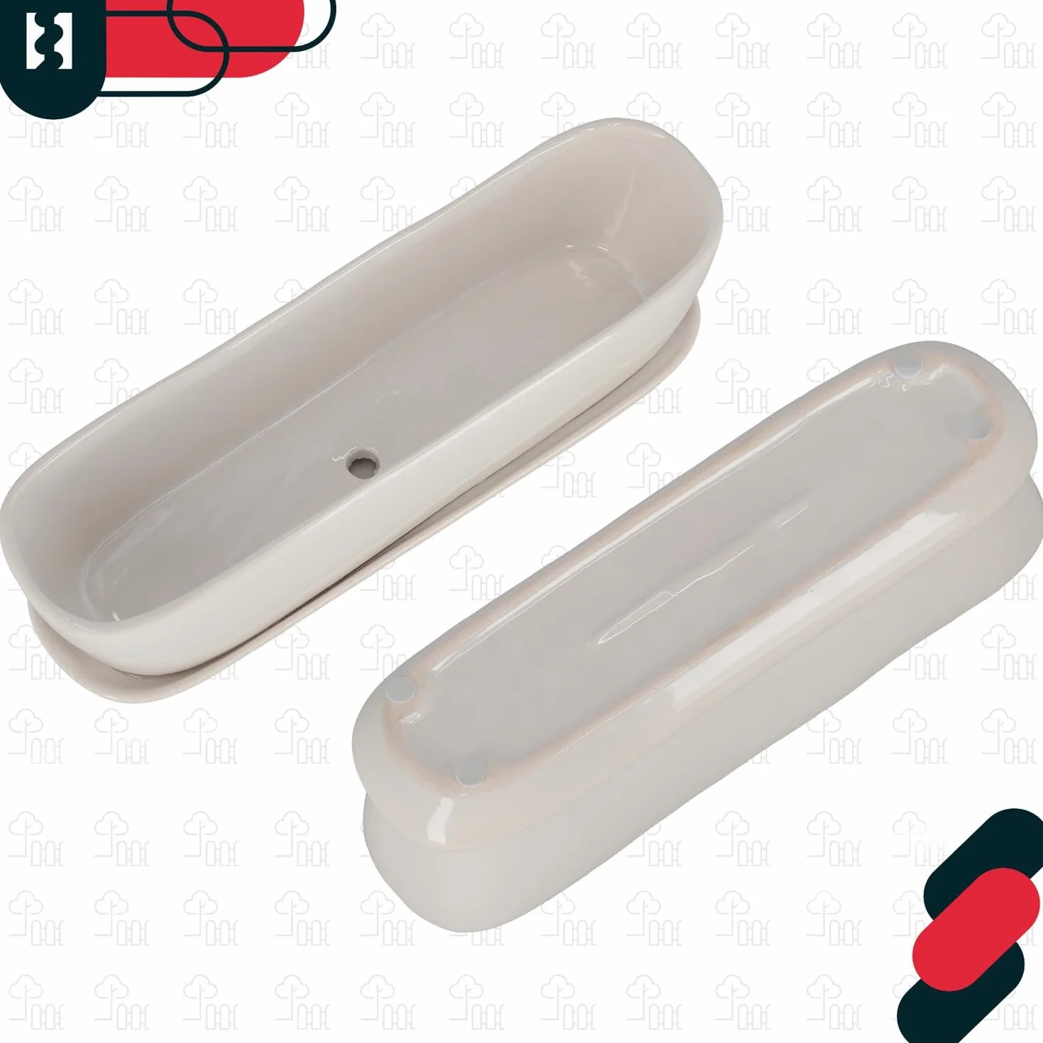 KOTARBAU® Doniczka Podłużna Rynnowa Ceramiczna Z Podstawką Biała 28 CM