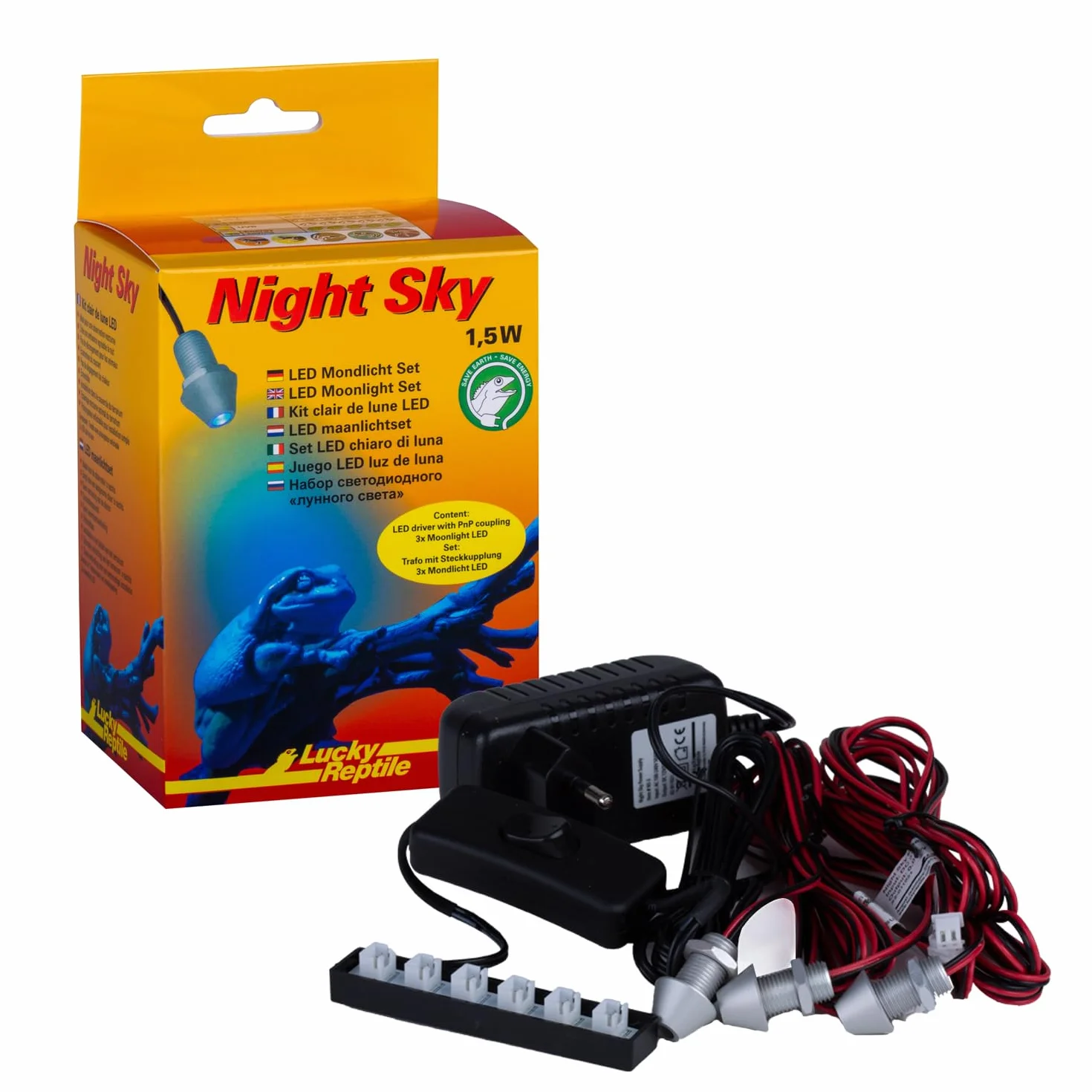 Lucky Reptile Night Sky LED lampa księżycowa do terrarium 3x LED z transformatorem nocne oświetlenie dla gadów i płazów