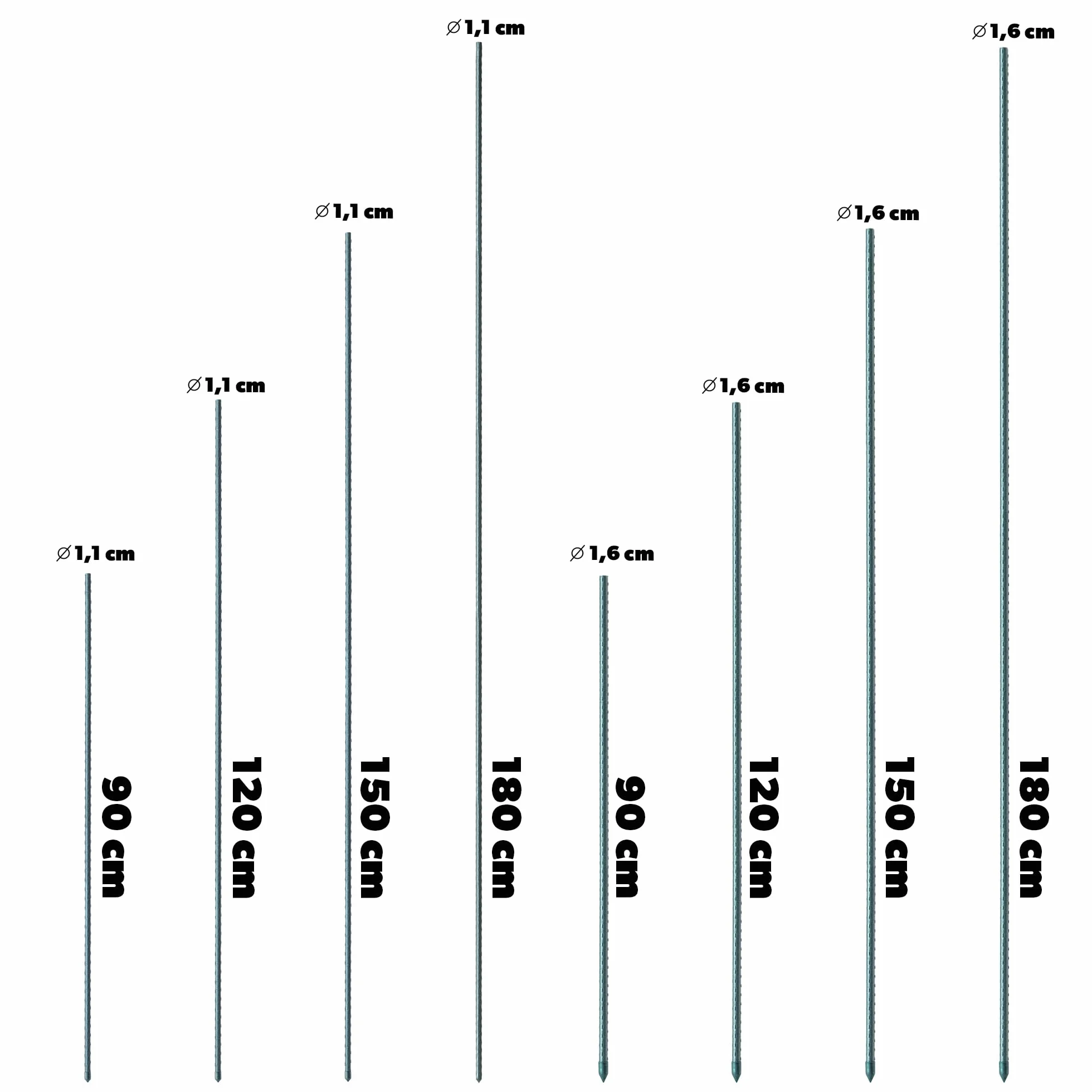 KADAX Zestaw 10 szt. tyczek ogrodowych, stalowe podpory do roślin i pomidorów 120 cm, powlekane, odporne na warunki atmosferyczne, stabilne, wytrzymałe i antykorozyjne