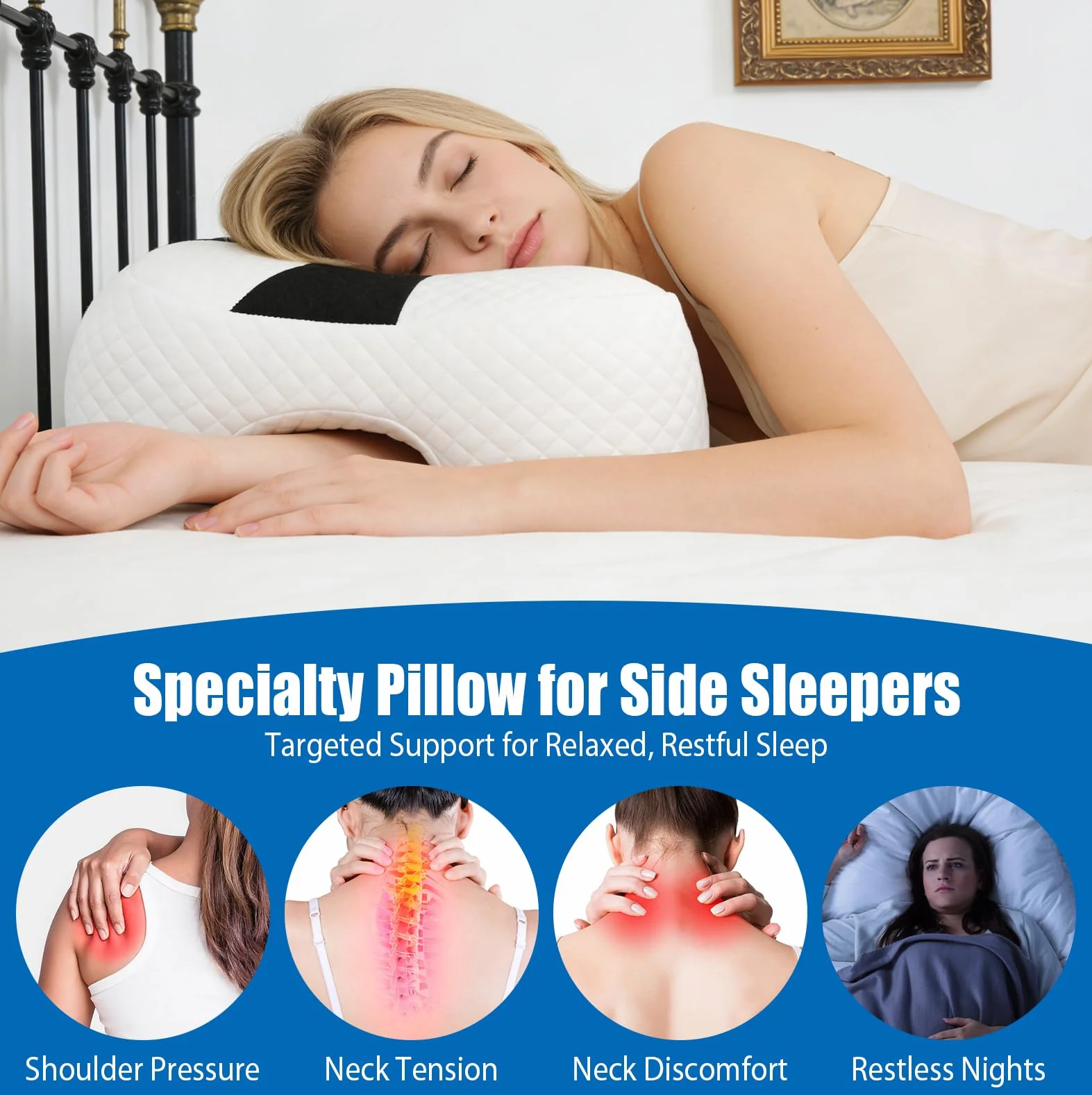 Poduszka ergonomiczna Memory Foam z otworem na ramię do spania | Poduszka z pianki memory dla dorosłych, 3 otwory na ramiona, wspiera spanie na boku, plecach i brzuchu