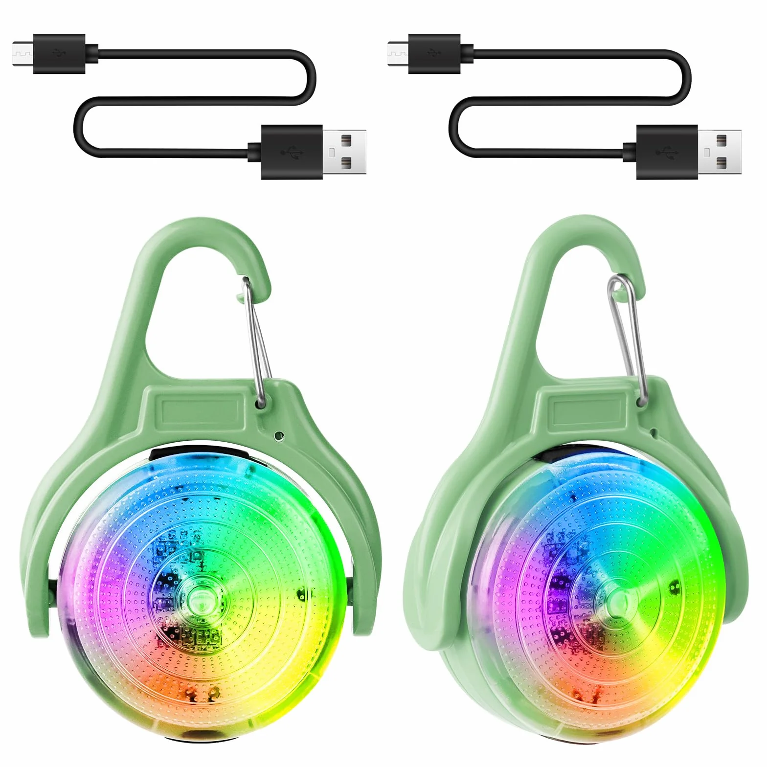 Ainiv 2 sztuki świateł bezpieczeństwa LED do obroży dla psa, 4 tryby migania, USB, IPX68, zielony
