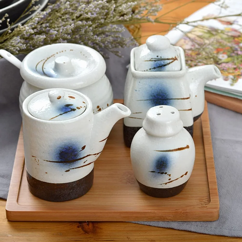 Zestaw Butelek Na Przyprawy Japoński Ceramiczny Słoik Na Chili Butelka Na Pieprz Zestaw Słoików Na Przyprawy Do Sushi Słoik Na Sól Garnek Na Słodko-Kwaśny Sos,A-S