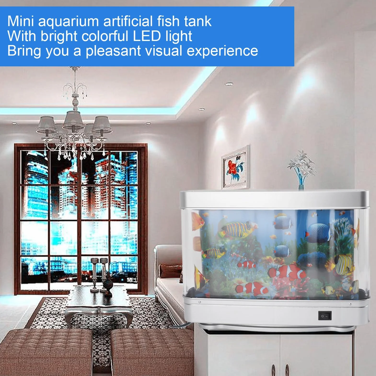 Ciciglow Mini sztuczne akwarium dekoracyjne z przyciskami białego światła dla dzieci