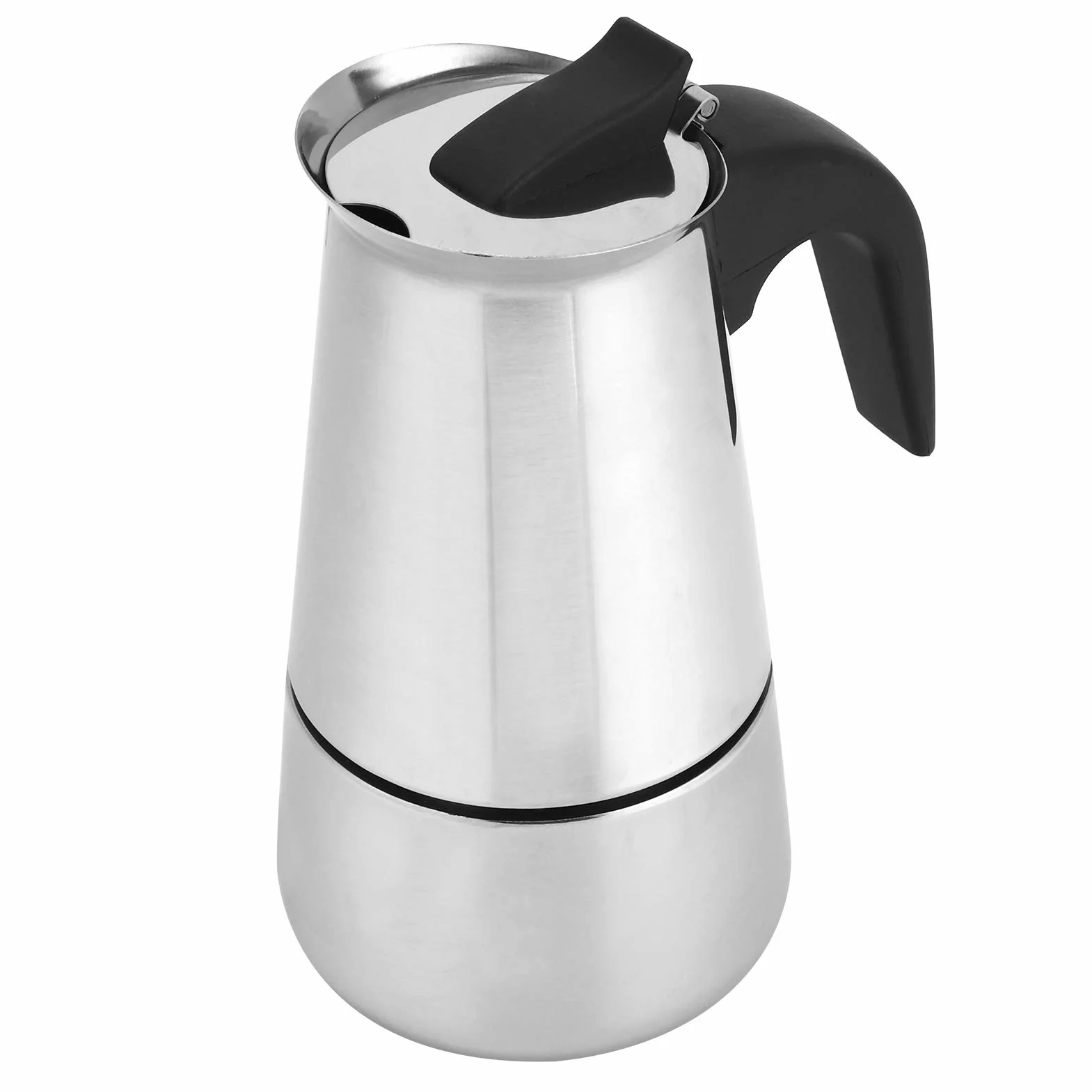 Wakects Ekspres do kawy Moka, 4 filiżanki, stal nierdzewna, 200 ml, srebrny, kompatybilny z indukcją, nowoczesny, do podróży i domu