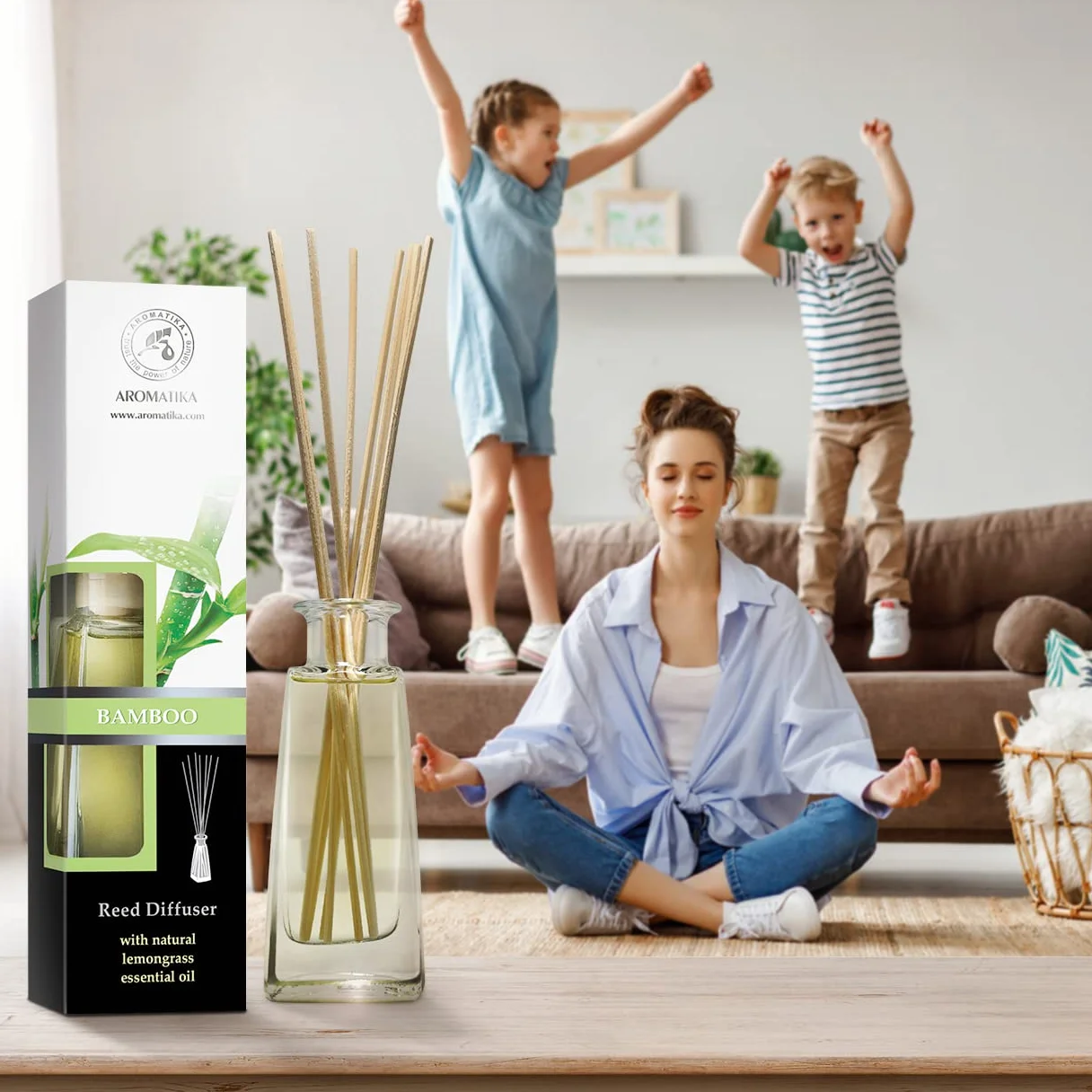 Dyfuzor Zapachowy z Patyczkami Bambus - 100 ml - Dyfuzor Pokojowy z Olejkiem z Trawy Cytrynowej - Zapach do Domu - Dyfuzor Olejków - Aromat Bambusowy - Dyfuzor Zapachowy